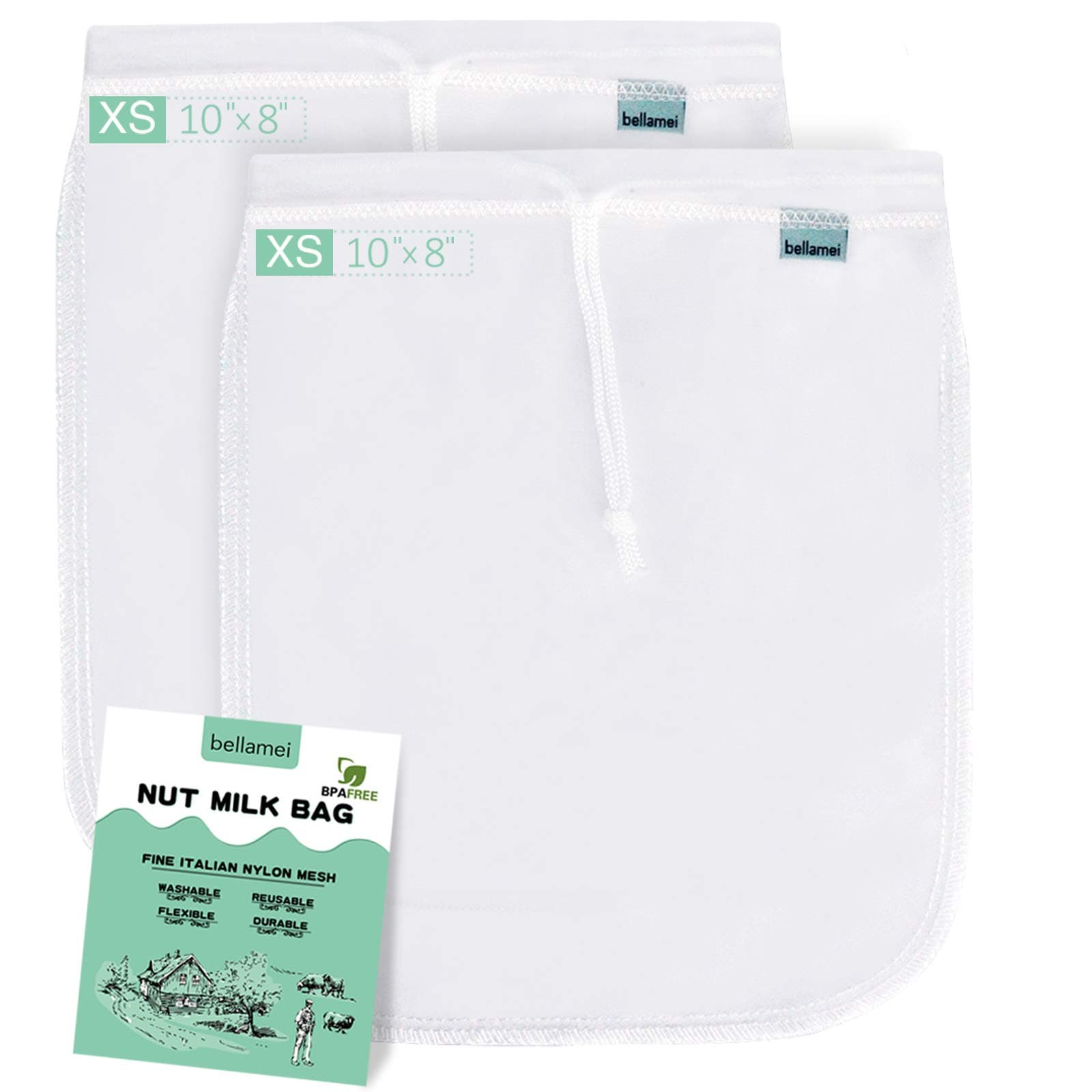 Nut Milk Bag Reusable 3 Pack Food Strainer Nut Bags For Almond/Soy Milk Greek Yogurt Professional for Cold Brew Coffee Tea Beer Juice Fine Italian Nylon Mesh (2 pack-8"x10")