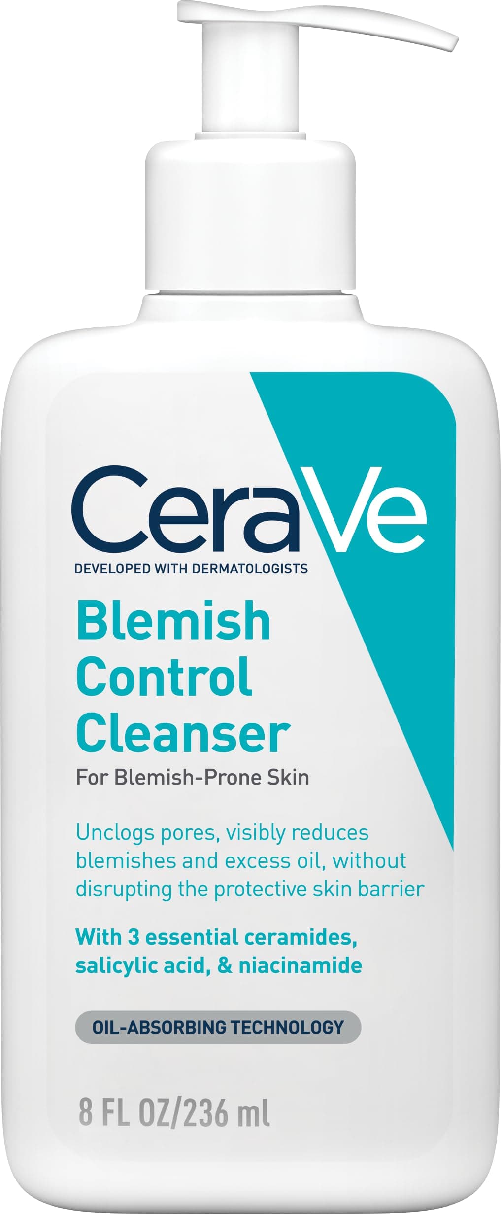 – Blemish Control Cleanser, 2% Salicylic Acid Face Wash with Niacinamide & 3 Essential Ceramides, Exfoliates & Clears Clogged Pores for Blemish-Prone Skin, Developed with Dermatologists, 236ml
