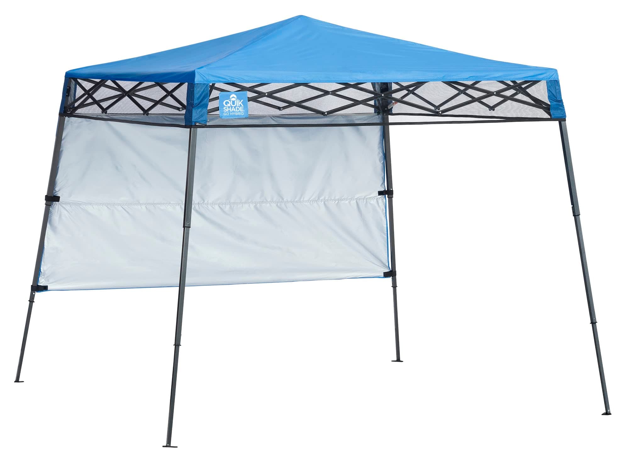 Go Hybrid 6' x 6' Sun Protection Pop-Up Compact and Lightweight 7' x 7' Base Slant Leg Backpack Canopy, Regatta Blue