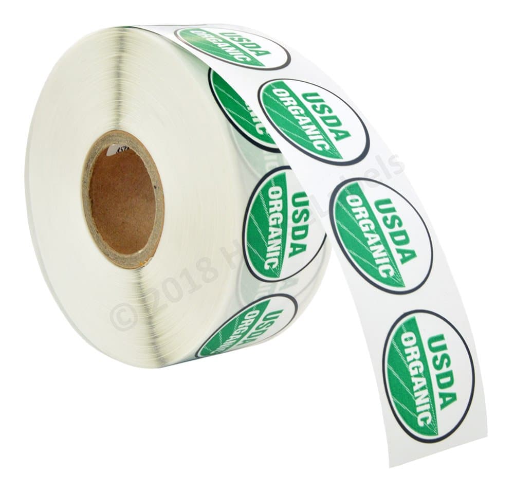 USDA Organic Labels, 1 Inch Diameter Circles, 1000 Labels per roll, 16 Rolls