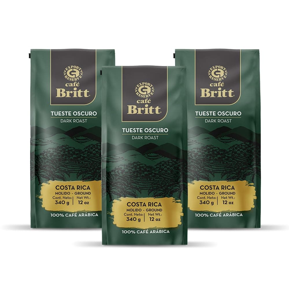Café Britt® - Costa Rican Dark Roast Coffee (12 oz.) (3-Pack) - Ground, Arabica Coffee, Kosher, Gluten Free, 100% Gourmet & Dark Roast