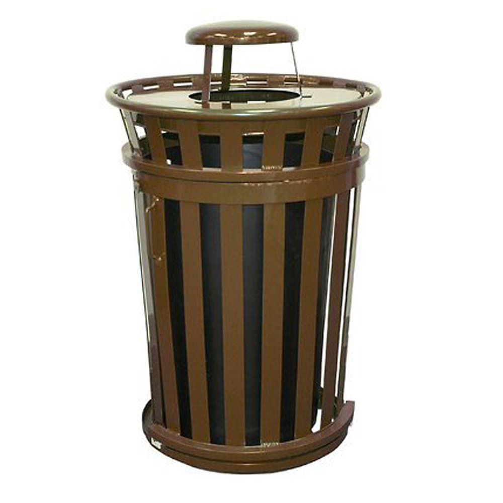 Oakley 50-Gal Slatted Metal Waste Receptacle with Rain Cap Finish: Brown
