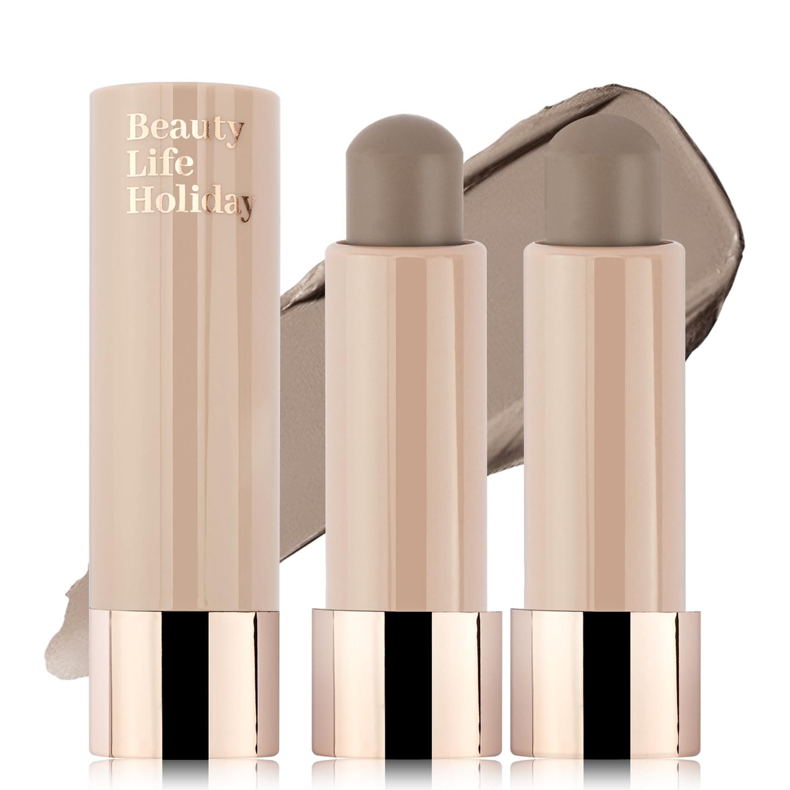 2PCS Cool Toned Contour Stick, Natural Cream Contour Bronzer Stick, Blendable & Smooth Matte Bronzer, Waterproof & Long Lasting Face Shaping Contouring Makeup, Travel Size, 01 Gray Brown