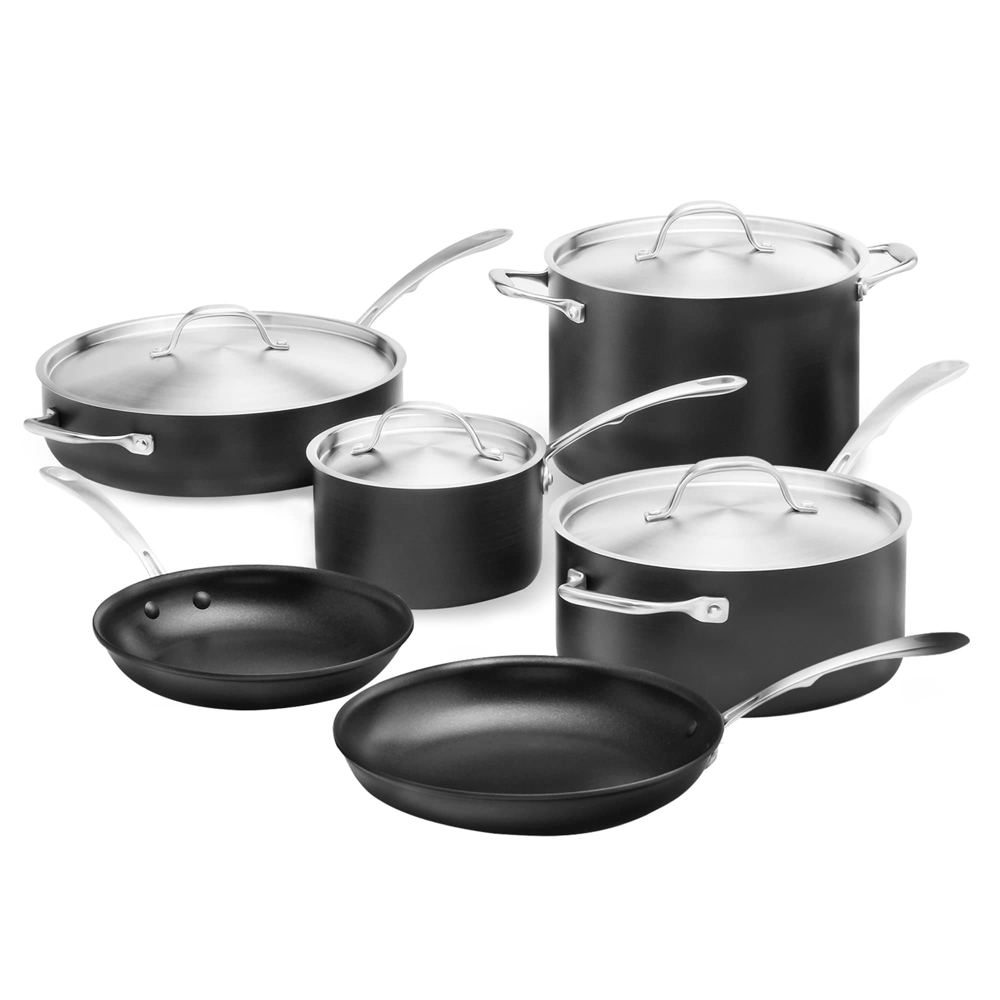 Hard Anodized Cookware Set, 10 Piece, Aluminum Non Stick Pans with Stainless Steel Lid