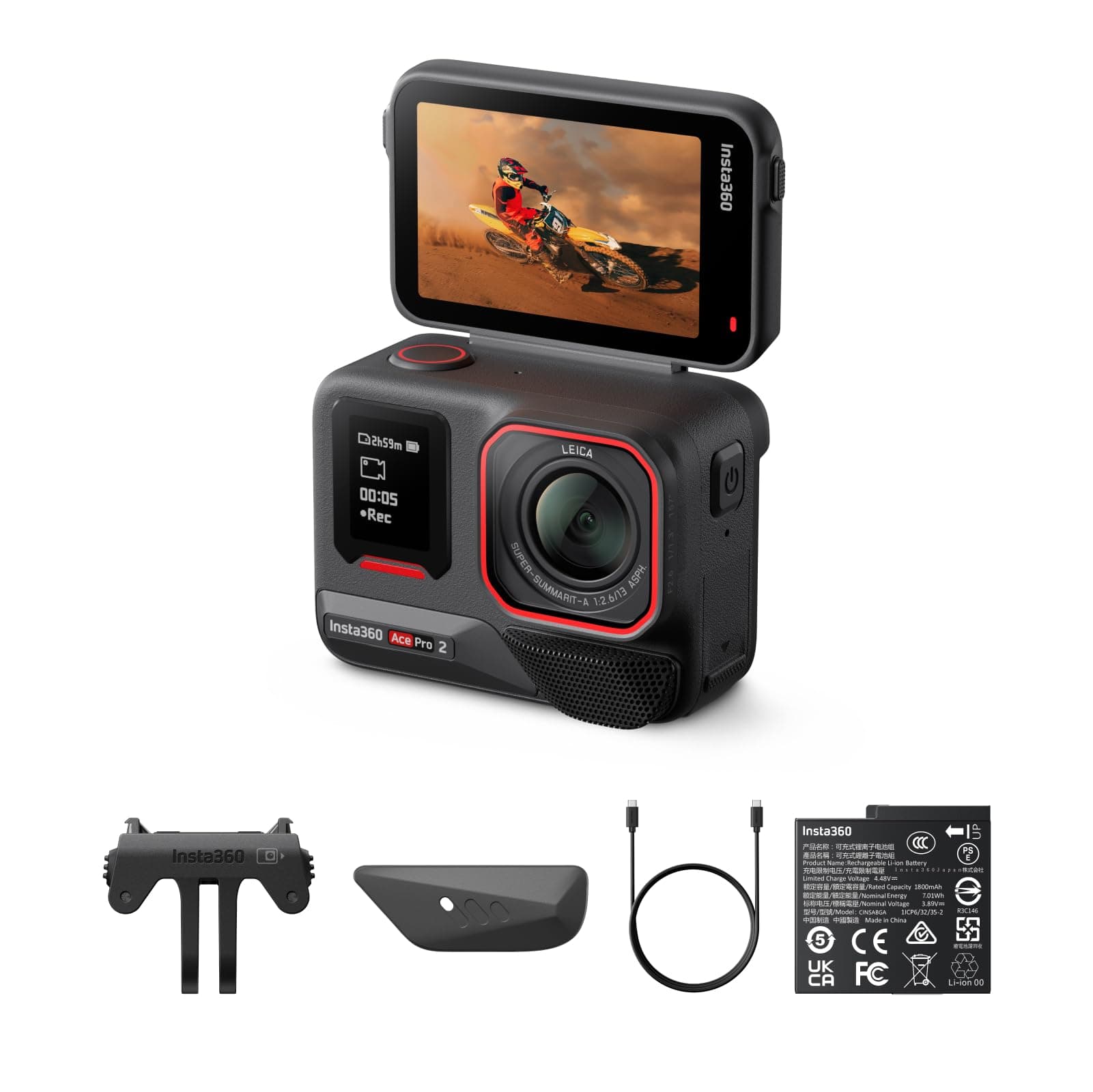 Insta360 Ace Pro 2 Standard Dual Battery Bundle -8K Waterproof Action Camera Co-Engineered with Leica, 1/1.3" Sensor, Dual AI Chip, Leading Low Light, Superior Audio, Flip Screen & AI Editing