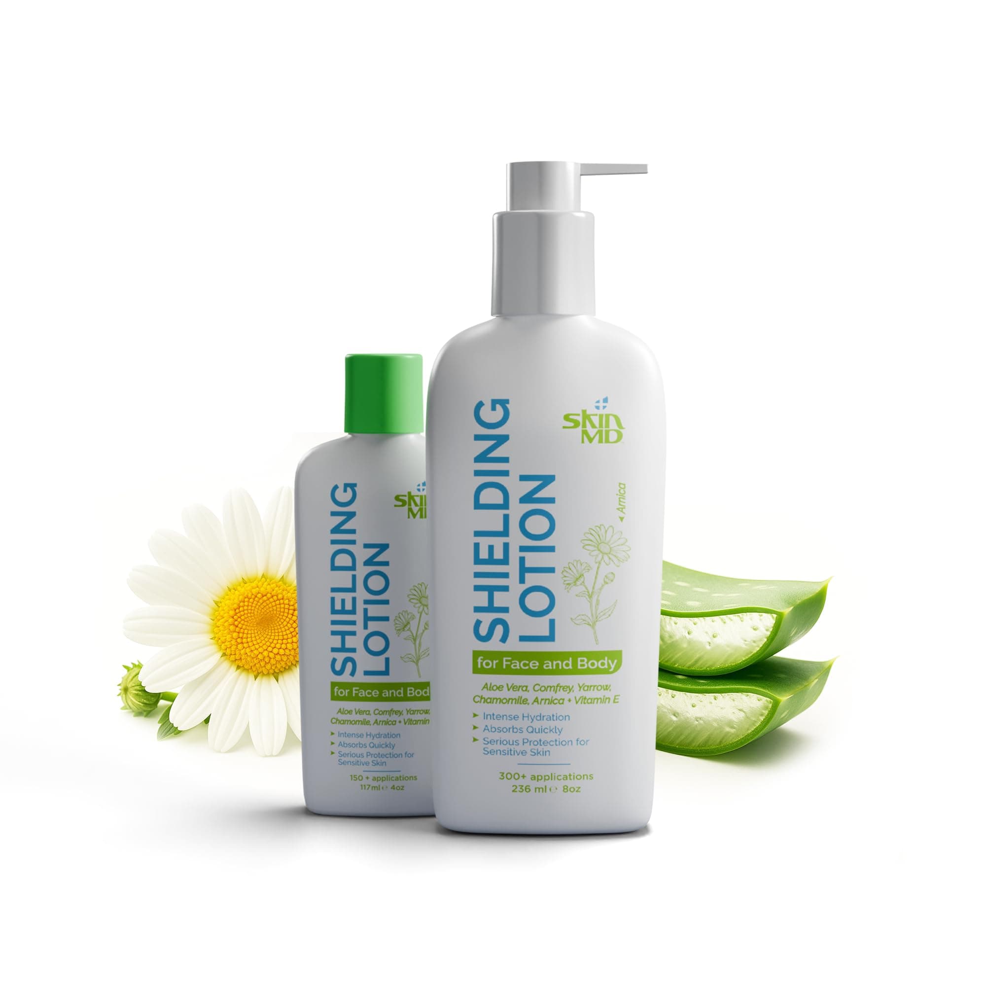 Skin MD Shielding Lotion Hydrating Body Lotion for Sensitive Skin with Dispenser | Non-Greasy, Fast-Absorbing Moisturizer with Plant-Based Ingredients, Eczema & Psoriasis Relief - 8oz + 4oz with Pump