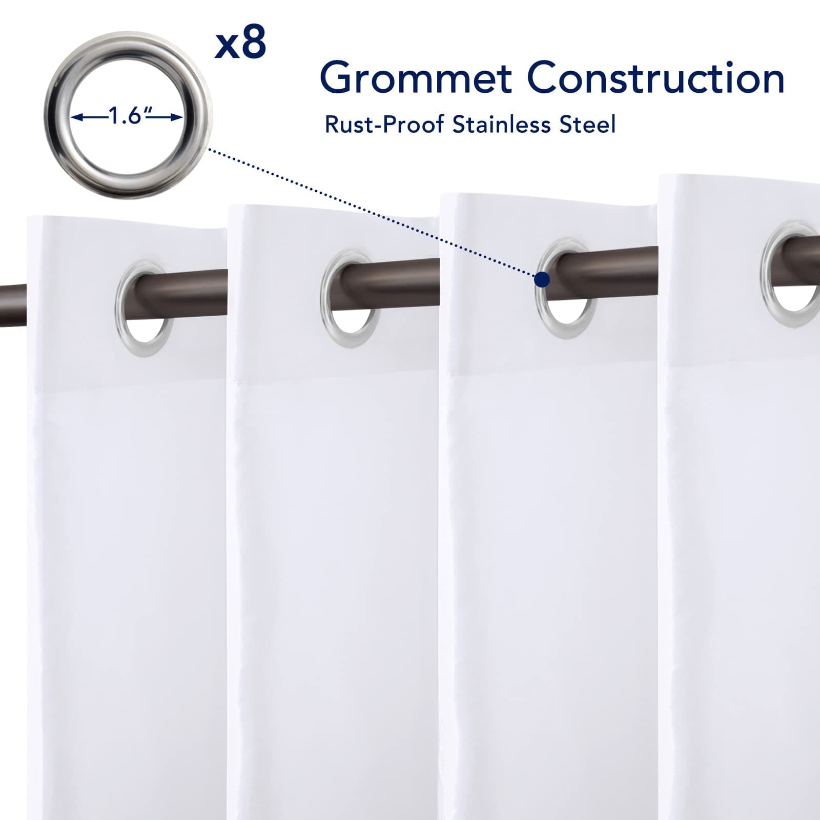 PureFit Outdoor Curtains for Patio Waterproof Weatherproof, UV and Fade Resistant Outside Curtains for Gazebo, Front Porch, Pergola, Sun Blocking Privacy Curtain, 52W x 95L inch, Set of 2, White