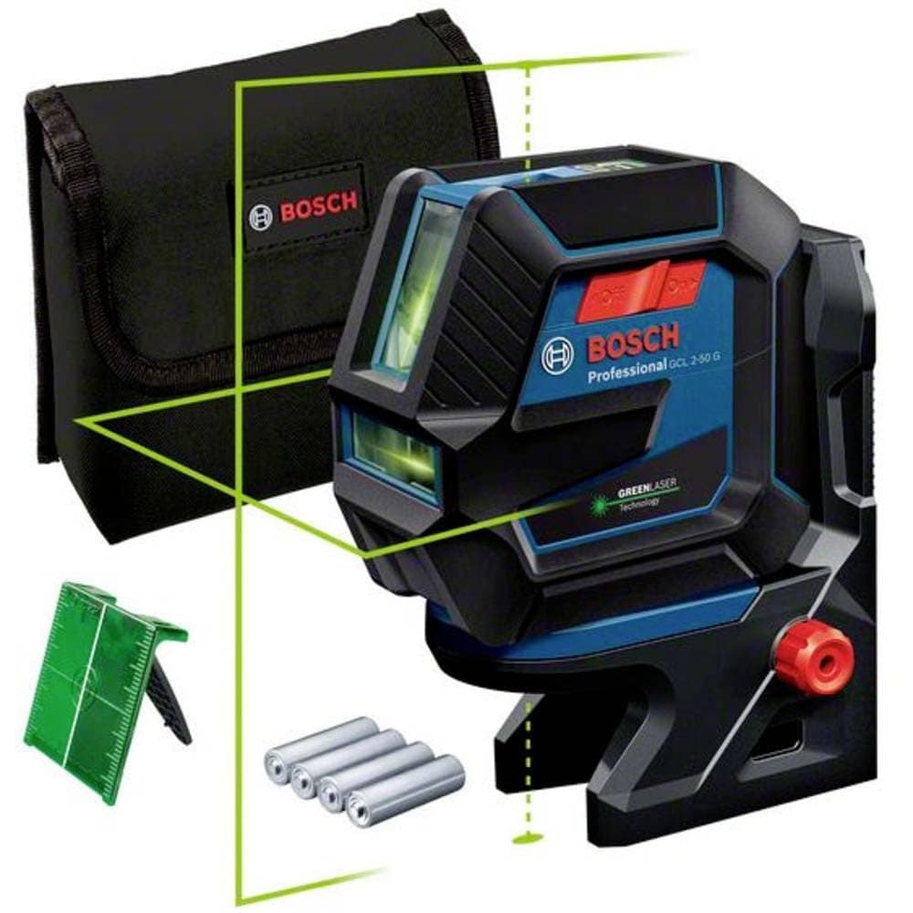 Bosch Professional Laser Level GCL 2-50 G (green laser, RM 10 mount, visible working range: up to 15m, 4x AA battery, in cardboard box)