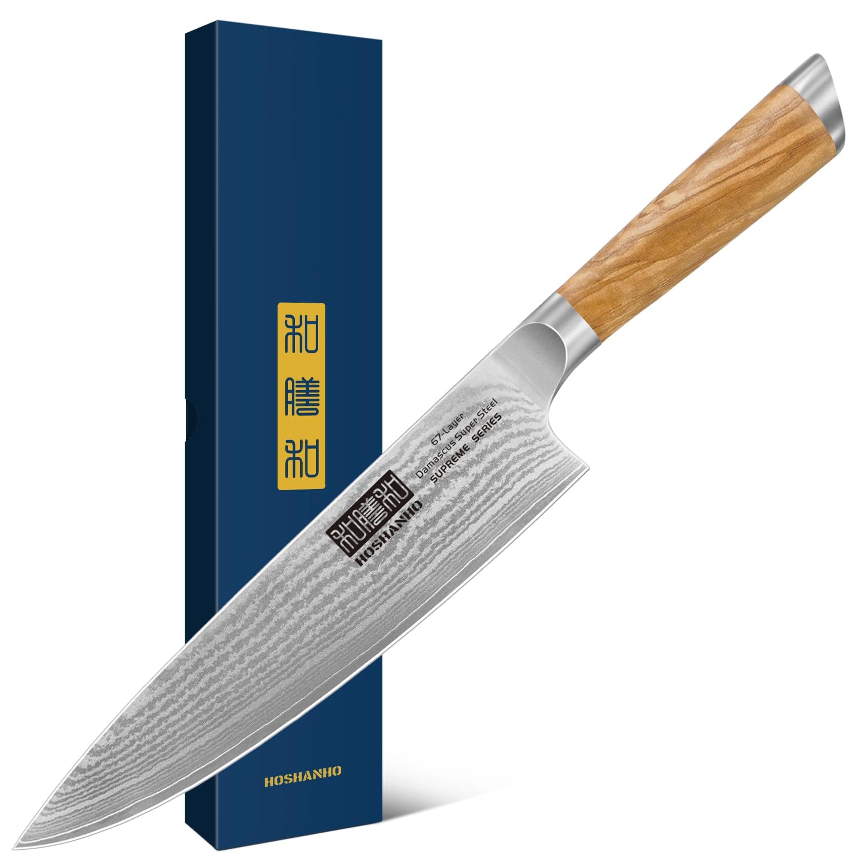 HOSHANHO Damascus Chef Knife 8 Inch, Professional 67 Layers 10Cr15CoMoV Super Steel Kitchen Knife, Ultra Sharp Japanese Knife with Durable Ergonomic Olive Wood Handle