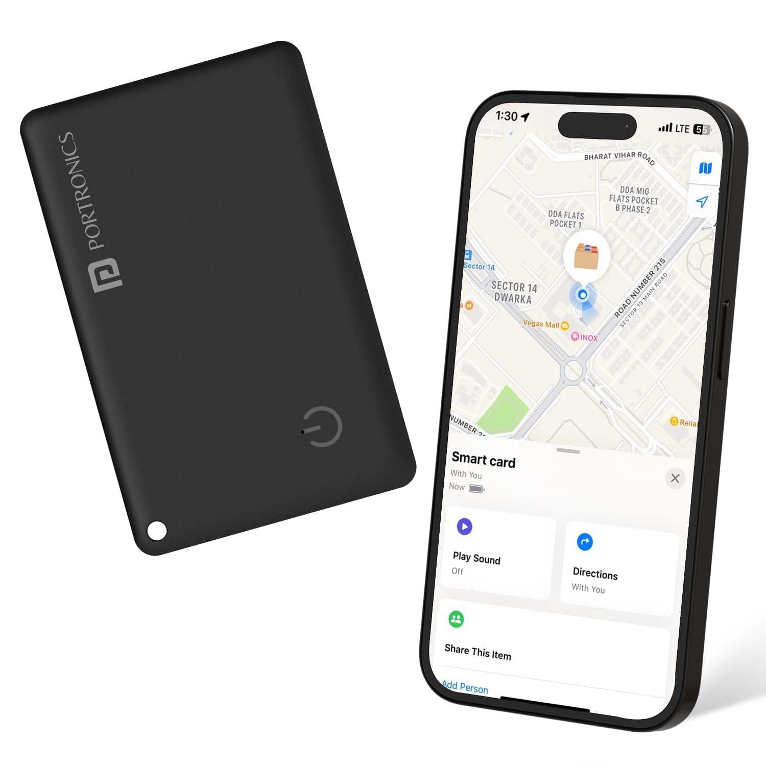 Portronics Cardfinder Item Finder with Rechargeable Battery, Bluetooth Tracker,MFi Certified, Item Locater for Keys, Wallets, Luggage, Gadgets etc,Only iOS Compatible with Apple Find My App