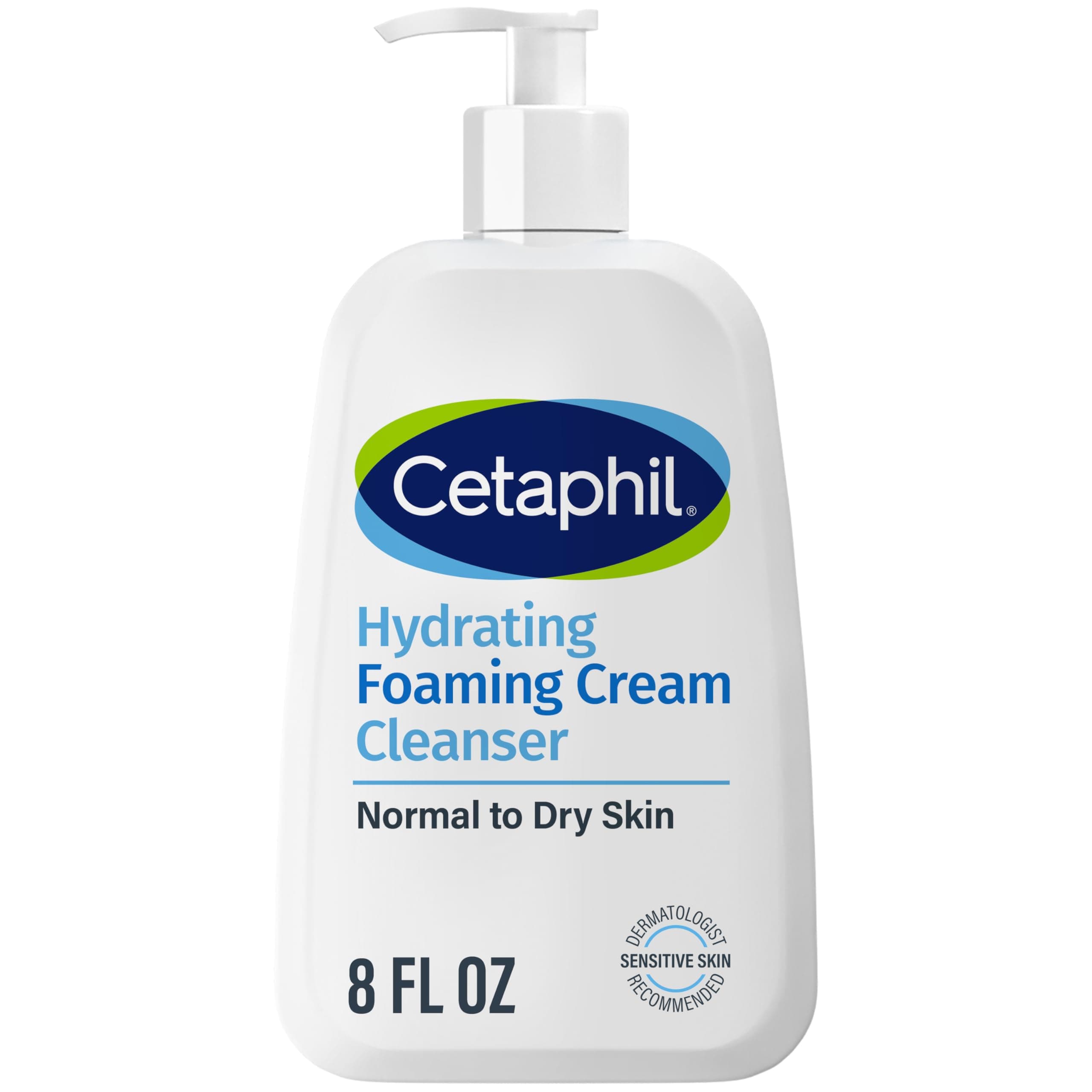 Cream to Foam Face Wash, Hydrating Foaming Cream Cleanser, 8 oz, For Normal to Dry, Sensitive Skin, with Soothing Prebiotic Aloe, Hypoallergenic, Fragrance Free