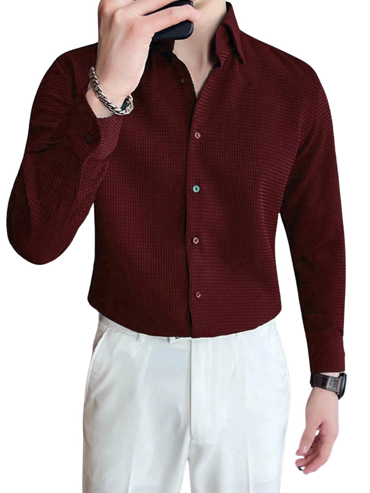 Men Solid Regular Fit Casual Shirt