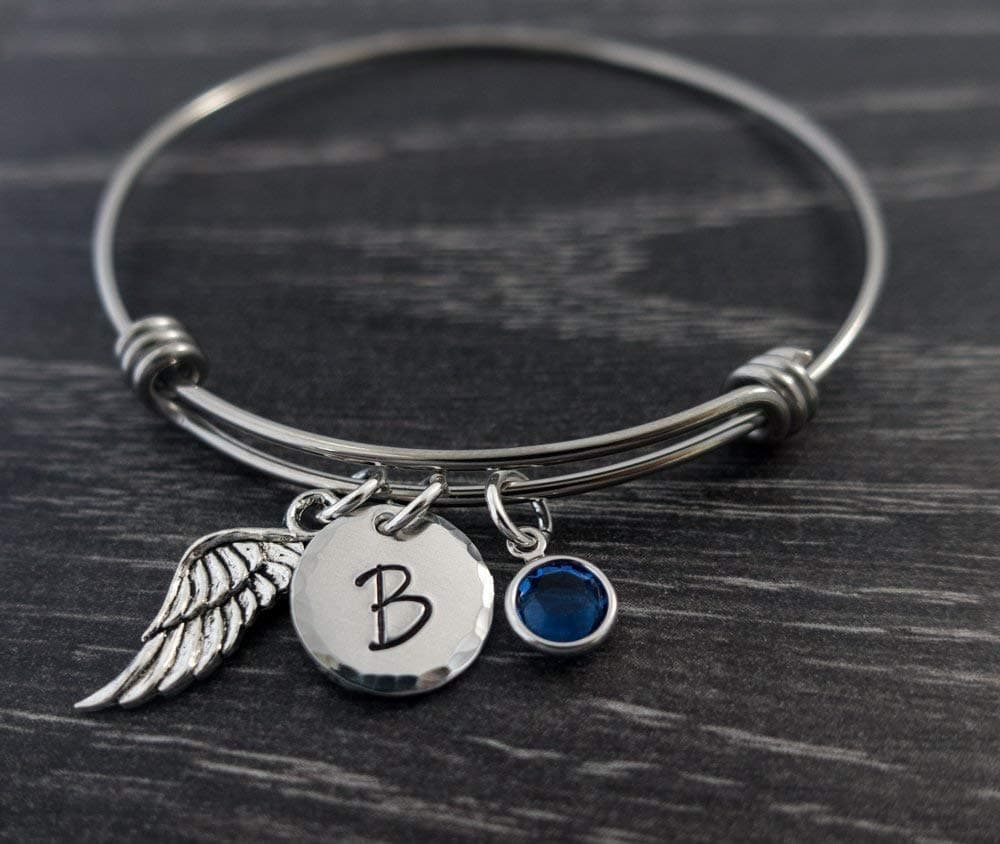Personalized Loss of a Loved One Memorial Bangle Bracelet Charm Initial Jewelry in Loving Memory Remembrance