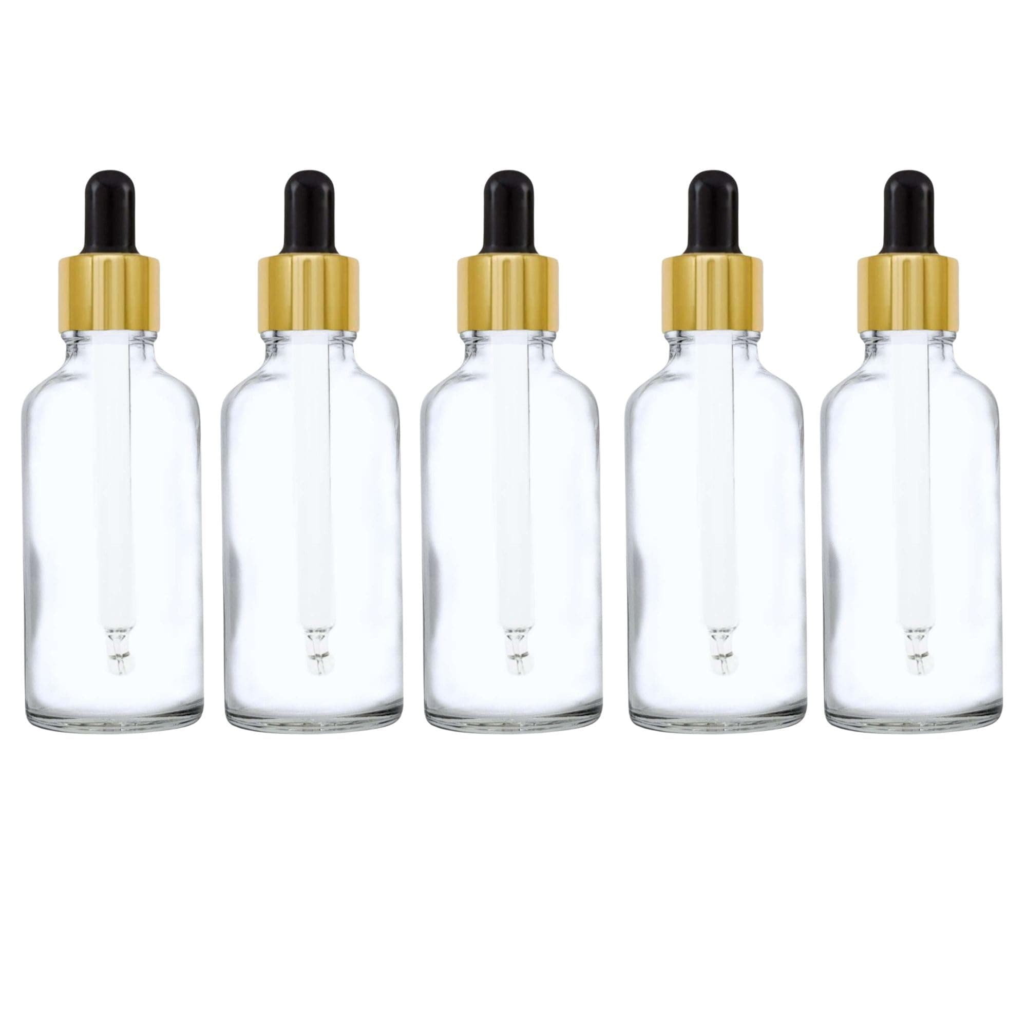 Avalon Cosmetic PackagingPack of 5 x 30ml Clear Glass Dropper Bottles with Gold and Black Pipette – Refillable Bottles for Essential Oils, Serums, and Liquids