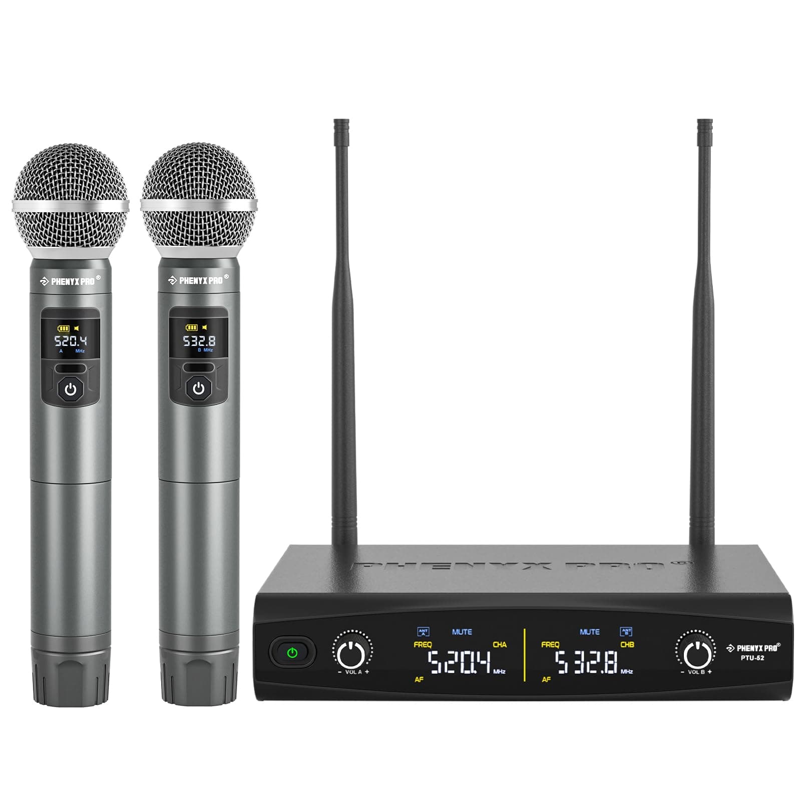 UHF Wireless Handheld Microphone System, 30 Adjustable Frequency Cordless Mic Sets, All Metal Build, 200ft Coverage, Suitable for Home Karaoke, Weddings, DJ, Church (PTU-52)