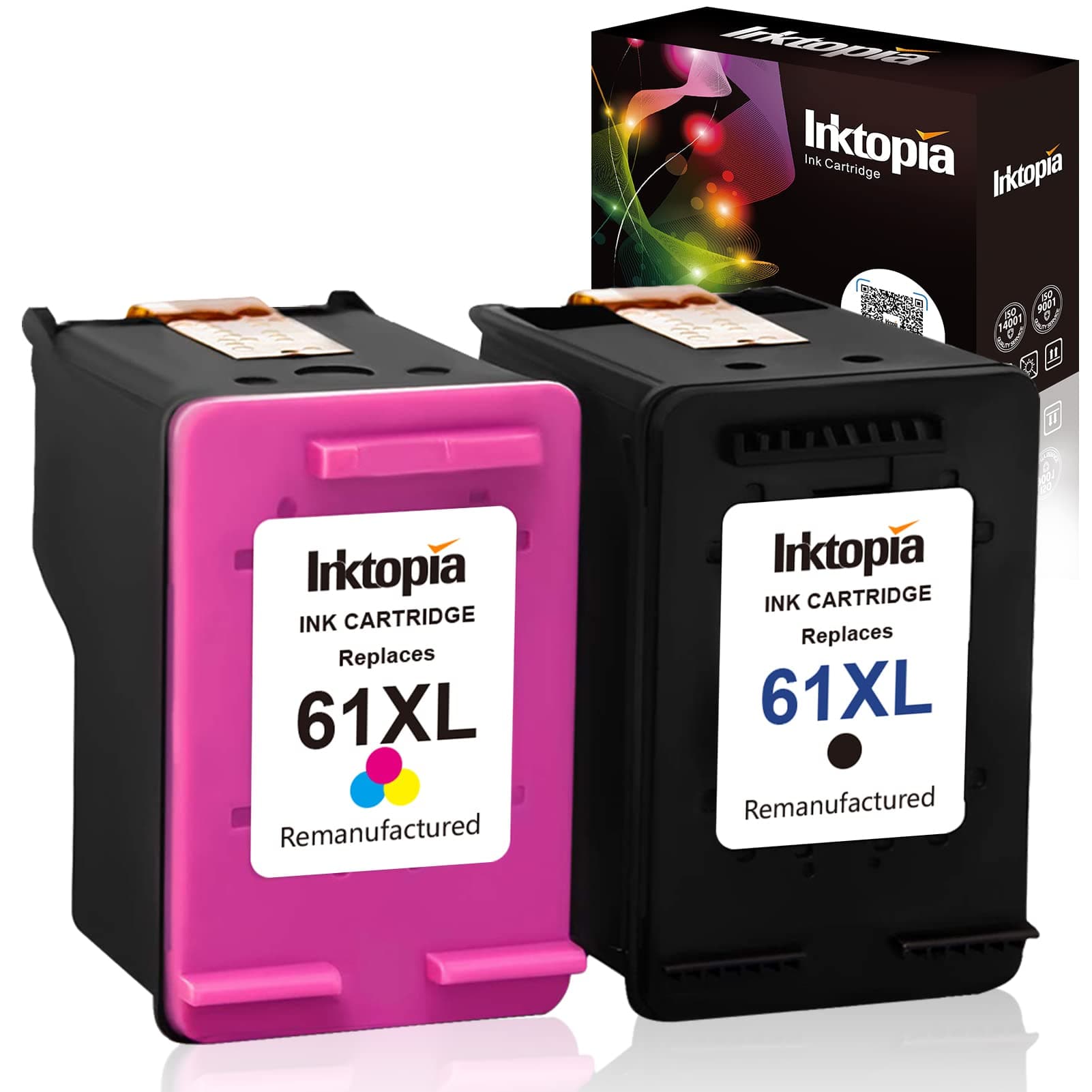 Remanufactured for 61XL 61 XL Ink Cartridges High Yield (1 Black 1 Tricolor) for HP Envy 4500 5530 5534 Deskjet 1000 1512 2540 3050 3510 Officejet 4630 2620 4632 Printer