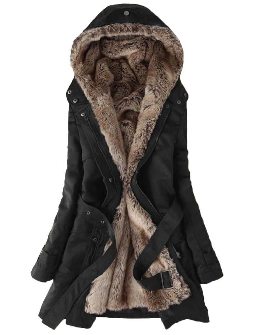 Elain Women Faux Fur Warm Winter Alternative Hooded Outwear Jacket Coat