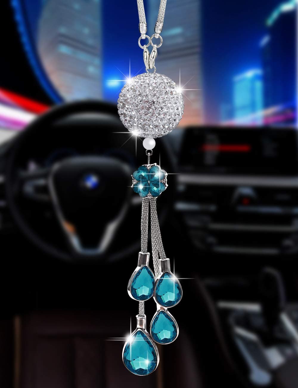 Bling Car Accessories for Women and Man,Cute Car Decor for Women,Lucky Crystal Sun Catcher Ornament,Rear View Mirror Crystal Ball Charm Decor (30 mm Clear)(Light Blue)