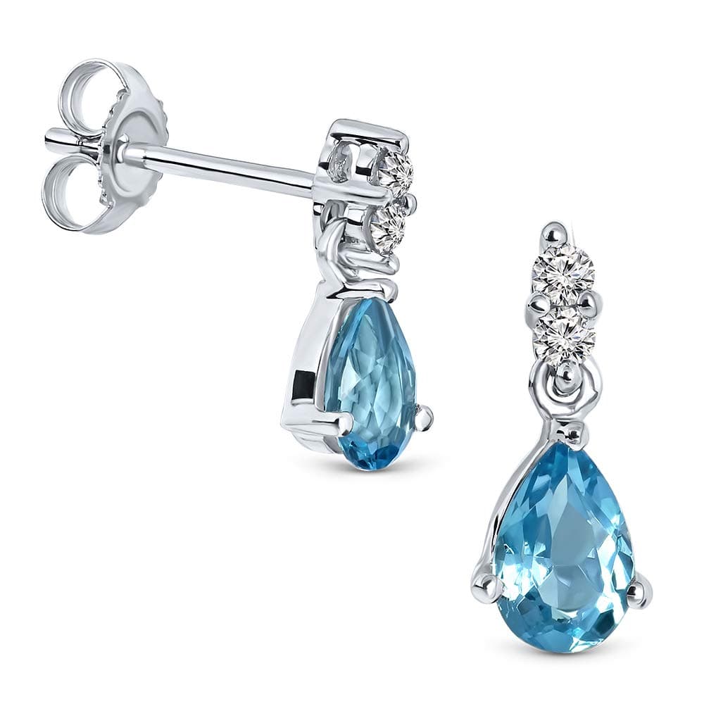 Miore pear Gemstone- Birthstone drop earrings in 9 carat 375 white gold with Ruby, Emerald, Sapphire, Topaz- skin friendly- gift box included