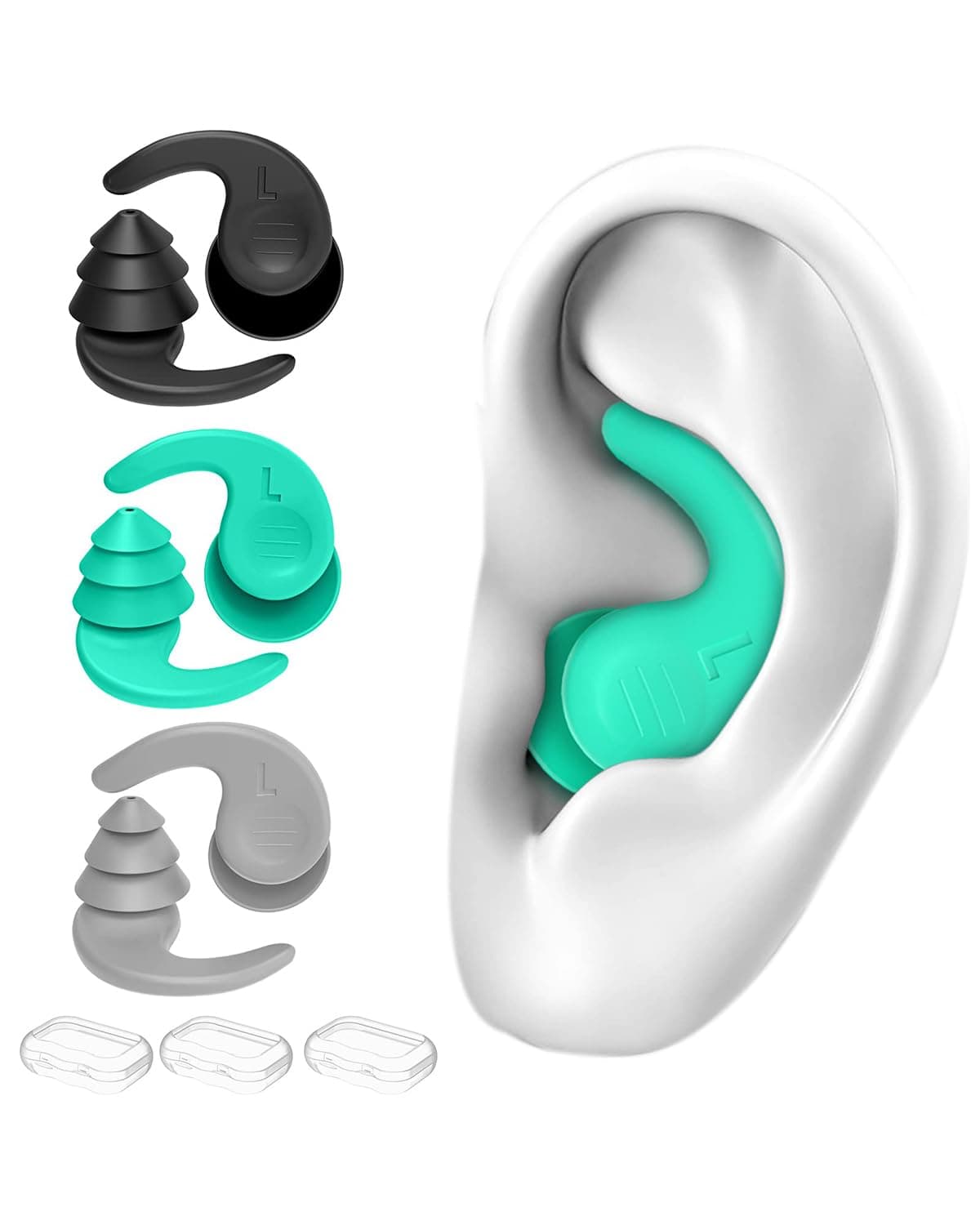 Waterproof Earplugs, 3 Reusable Silicone Pairs for Sleeping, Swimming, Surfing, Snorkeling & Other Water Sports (Adults & Teens 14+)