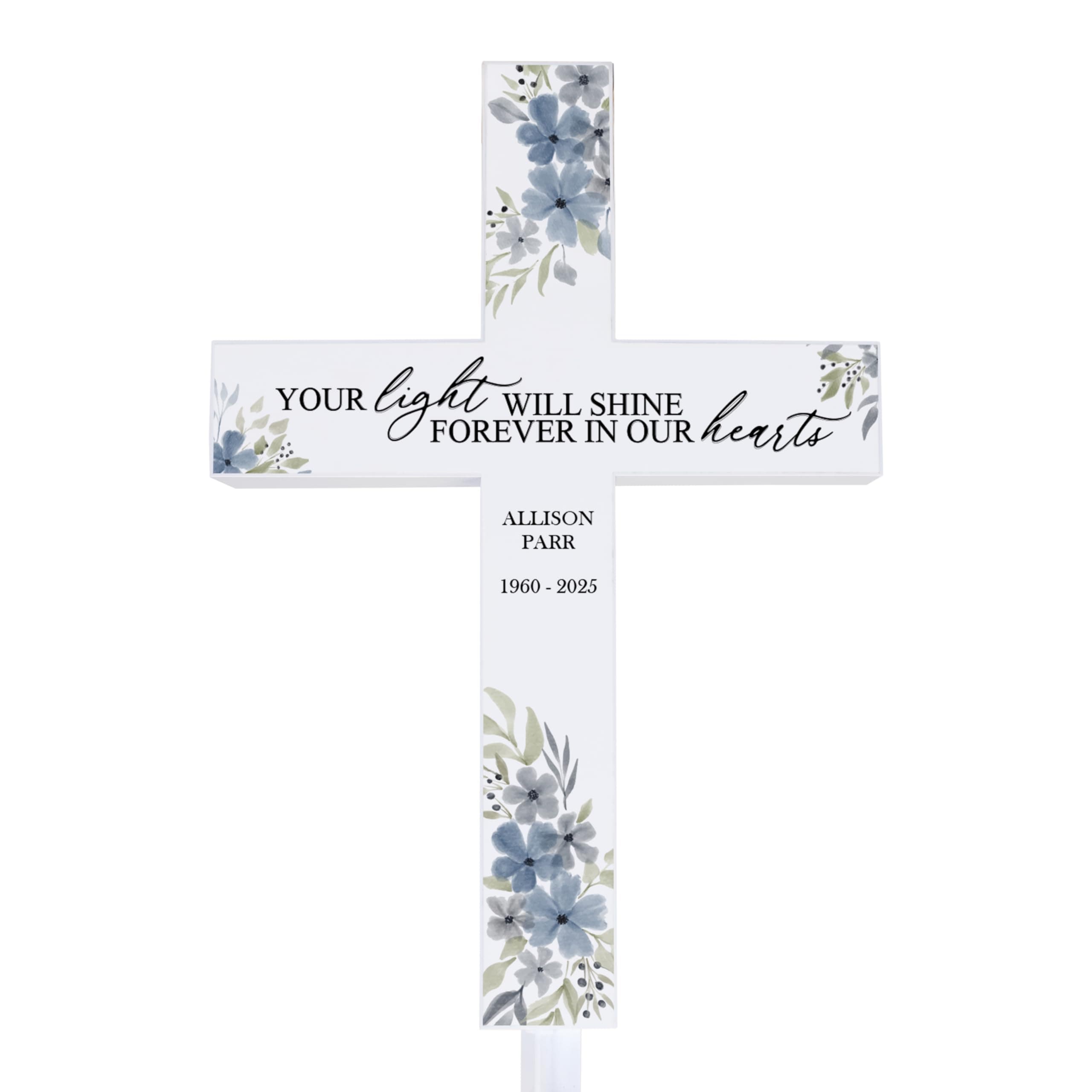 Personalized Memorial Garden Stake, in Memory of Garden Cross, Light Shines Lighted Yard Decor, Custom Sympathy Garden Gift