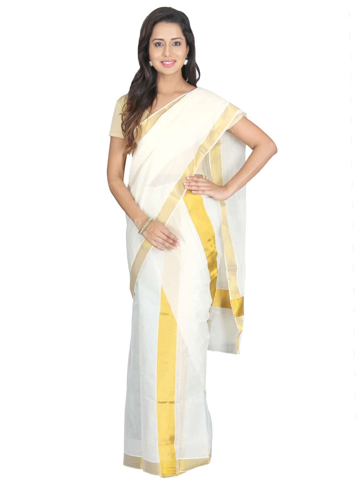 K S CollectionWomen's Kasavu Cotton Set Mundu Saree (_White)