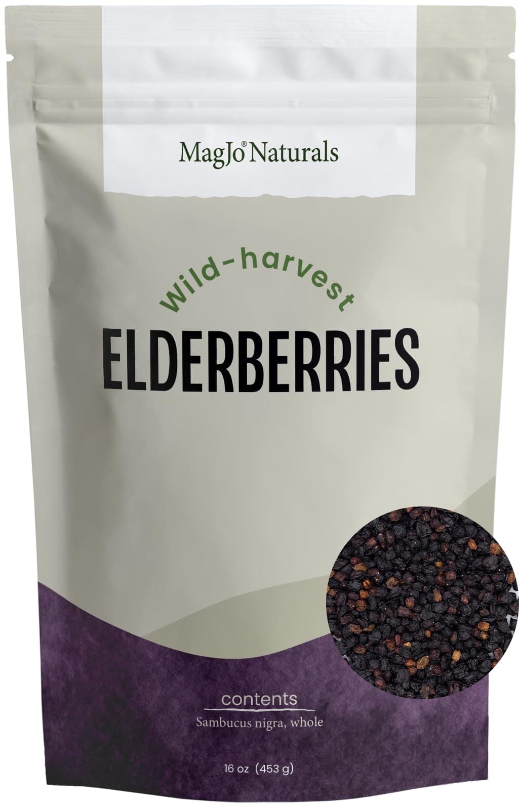 MagJo 100% Wild Harvest Dried Elderberries - 1lb Bulk - Non-Irradiated, Whole Black Elderberry Immune Support - Raw Vegan Sambucus 1 Pound