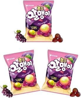 Korean Fruit Jelly Candy – Assorted Chewy Gummy Snacks –3 Fruity Flavors (Grape, Lychee, Mango) – Individually Wrapped – Perfect for Kids & Adults – 알맹이젤리 (Grape–2.9oz(81g) × 3pack)