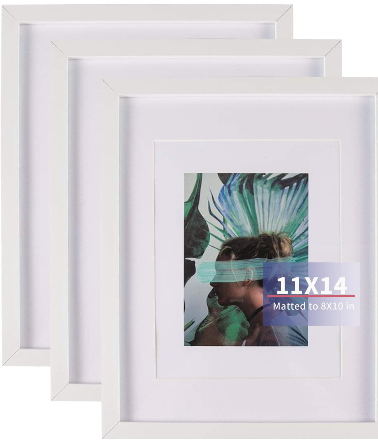 elabo 11x14 Picture Frame White (3 Pack) - High Definition Plexiglass Display Pictures 5x7,8x10 with Mat or 11x14 Without Mat - Vertical or Horizontal Wall Mounting