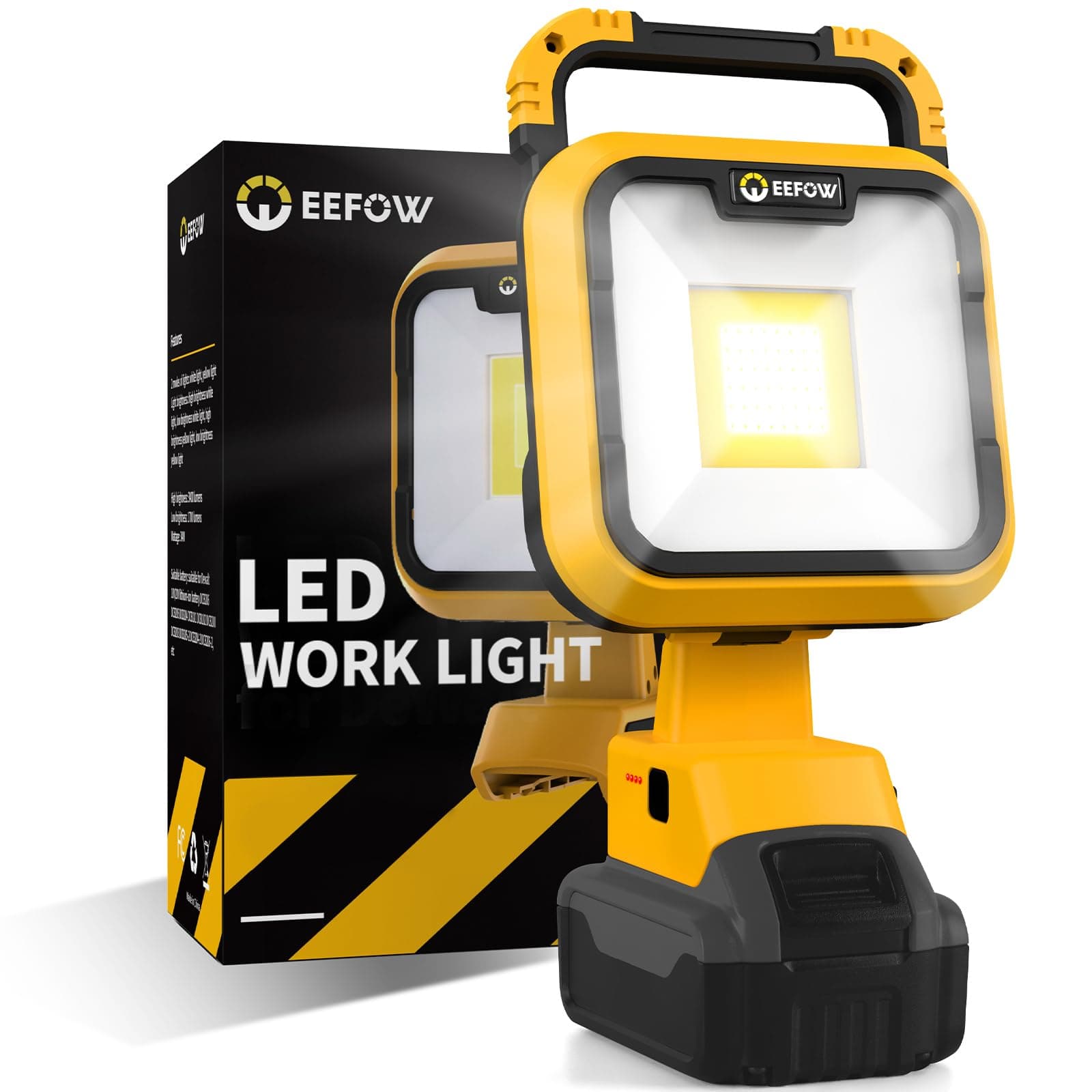 EEFOW Work Light for Dewalt Battery: Portable 2 COB Lamp 6400Lumen Bright - 64W LED Lighting for Dewalt 18V 20V Max Battery Operated Worklight for Outdoor Construction (No Batteries)