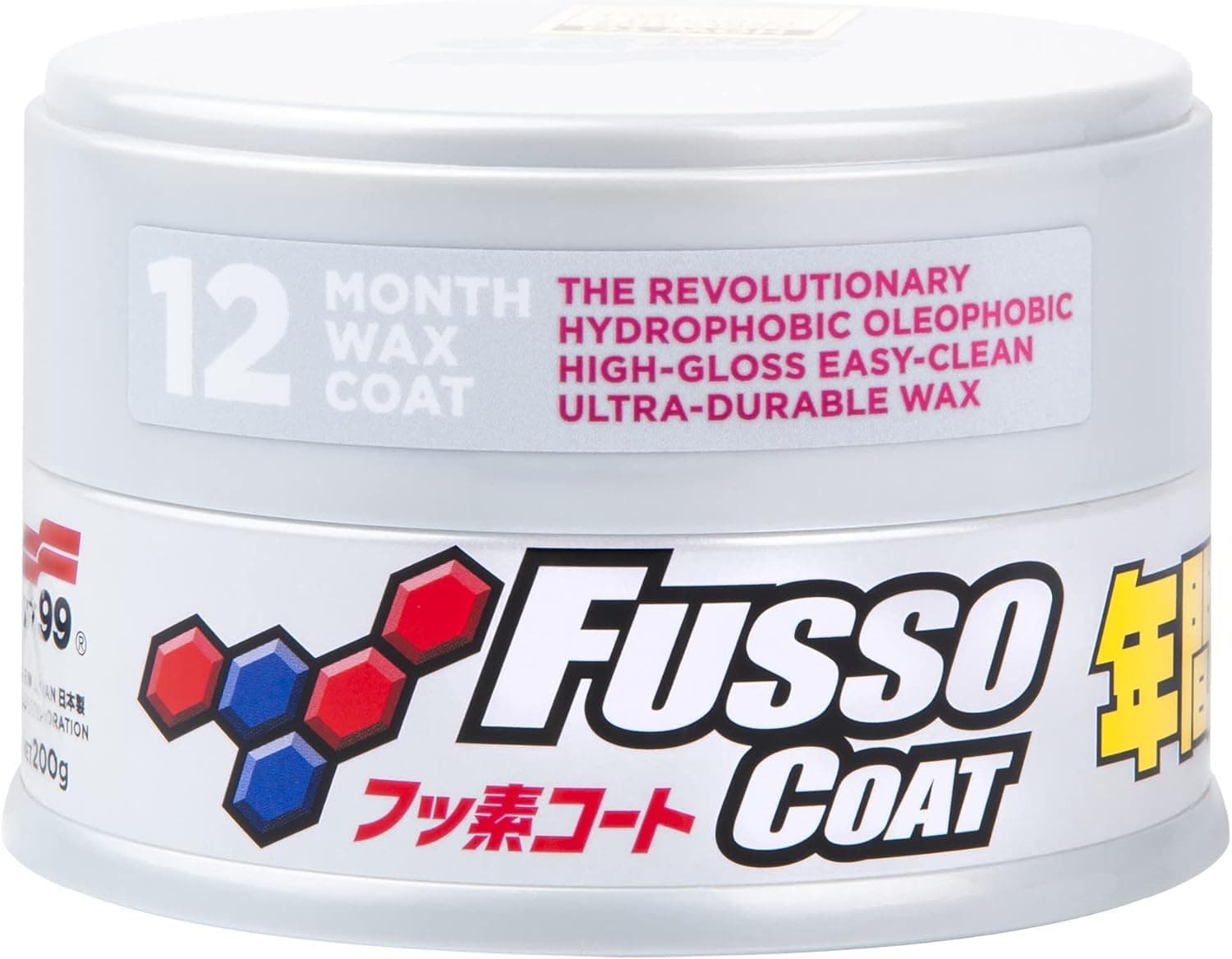 Fusso Coat 12 Months Wax Light 200g - Hard Car Wax Polish – Auto Care Waterproof Hydrophobic Coating - Durable Paintwork Protection and High-Gloss Finish - Kit with an Applicator Pad