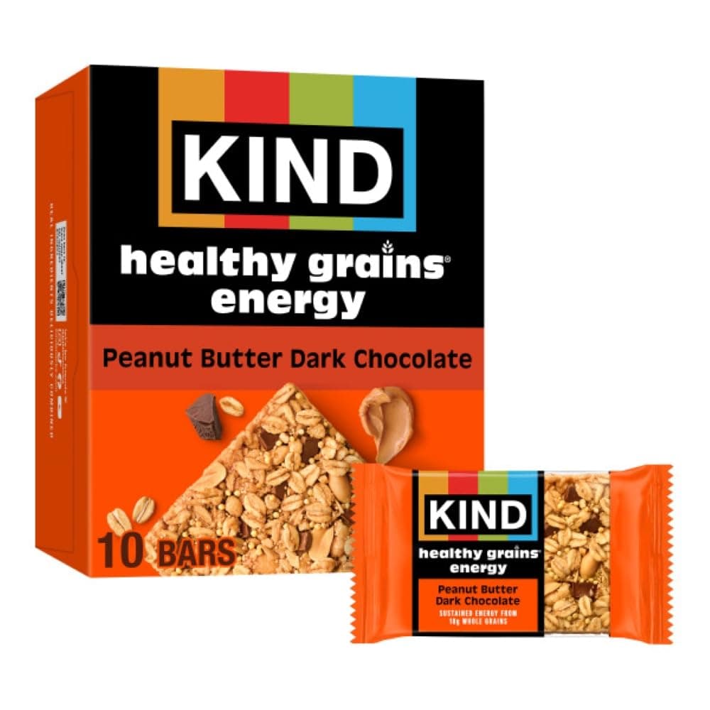 KIND Healthy Grains Energy Bars, Peanut Butter Dark Chocolate, 18g Whole Grains, Made with Super Grains, Gluten Free Snacks, 10 Ct Value Pack, 14.1oz