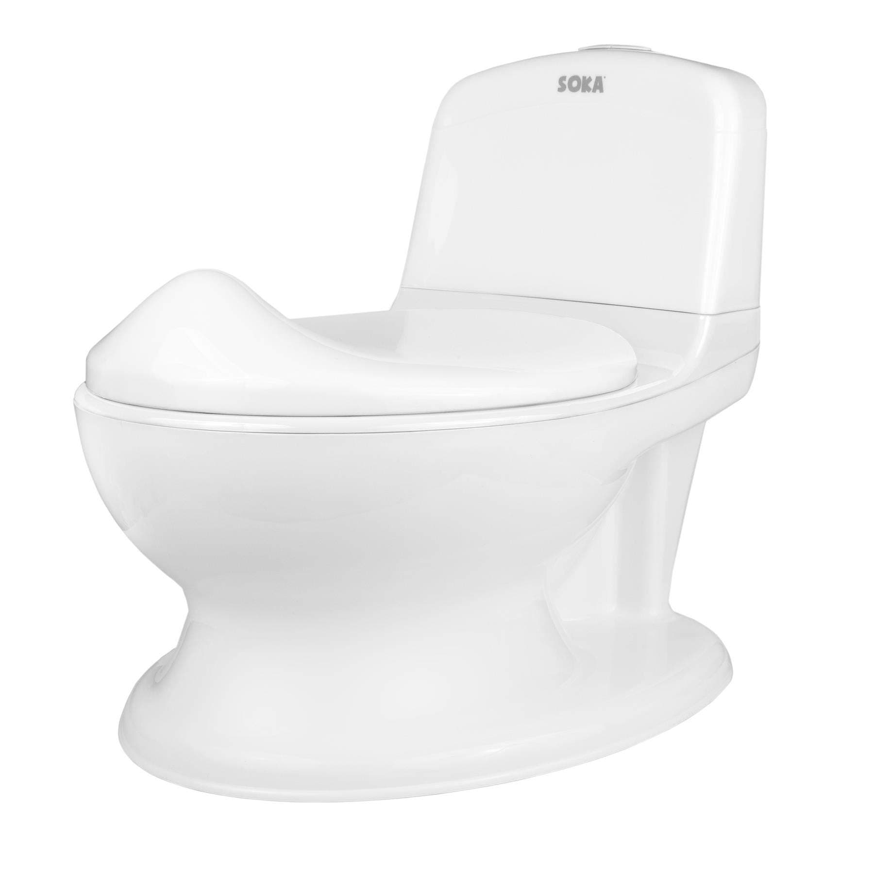SOKA White Toddler Infant First Potty WC – Realistic Kids Training Toilet with Flush Sound, Lid, Seat & Storage – Baby Potty Chair for Boys & Girls, Portable & Easy to Clean, Ideal for Toilet Training
