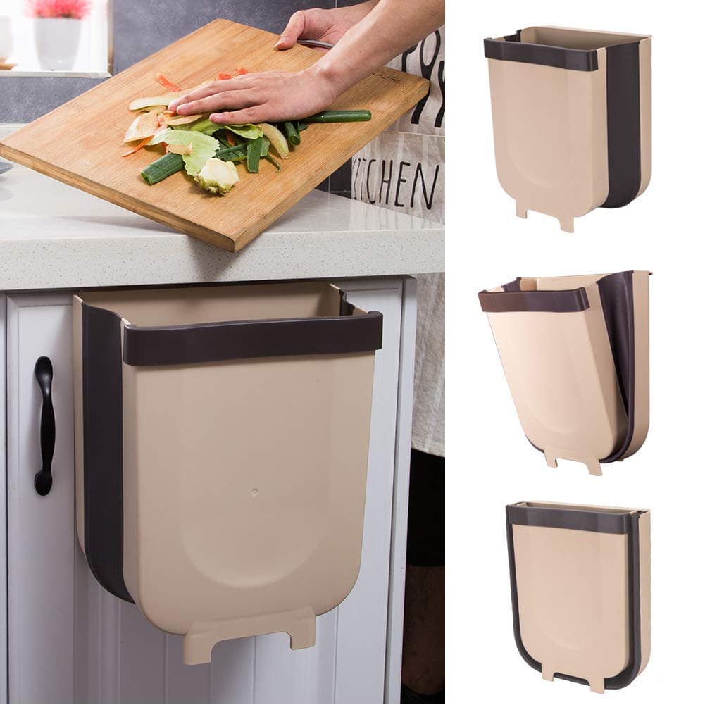 Yibaision Hanging Trash Can for Kitchen Cabinet Door, Collapsible Trash Bin Small Compact Garbage Can Attached to Cabinet Door Kitchen Drawer Bedroom Dorm Room Car Waste Bin - 8L