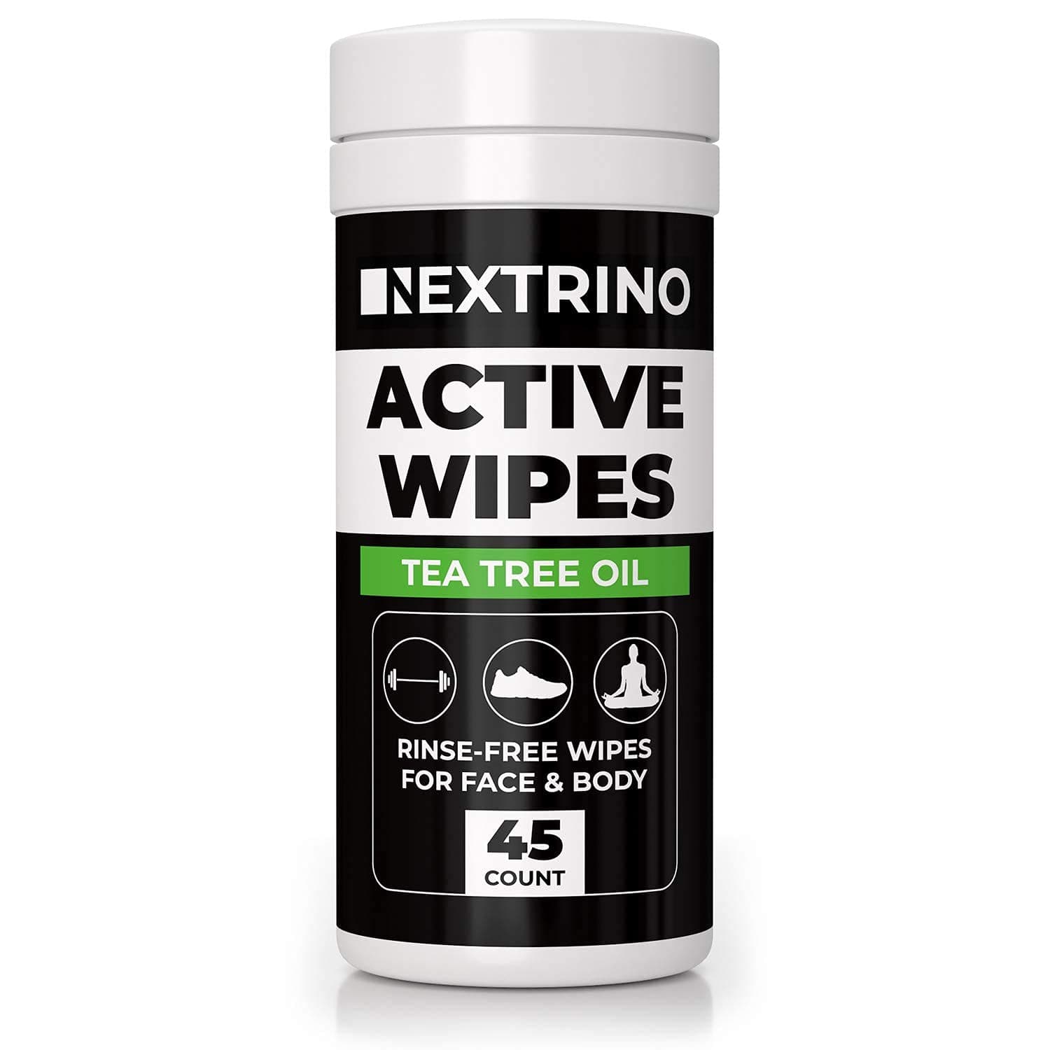 Tea Tree Oil Active Wipes [45 Ct] Cleansing Face and Body Wipe for Men and Women - Biodegradable & Rinse Free: No Shower, No Bath, No Problem - Gym Friendly Travel Container
