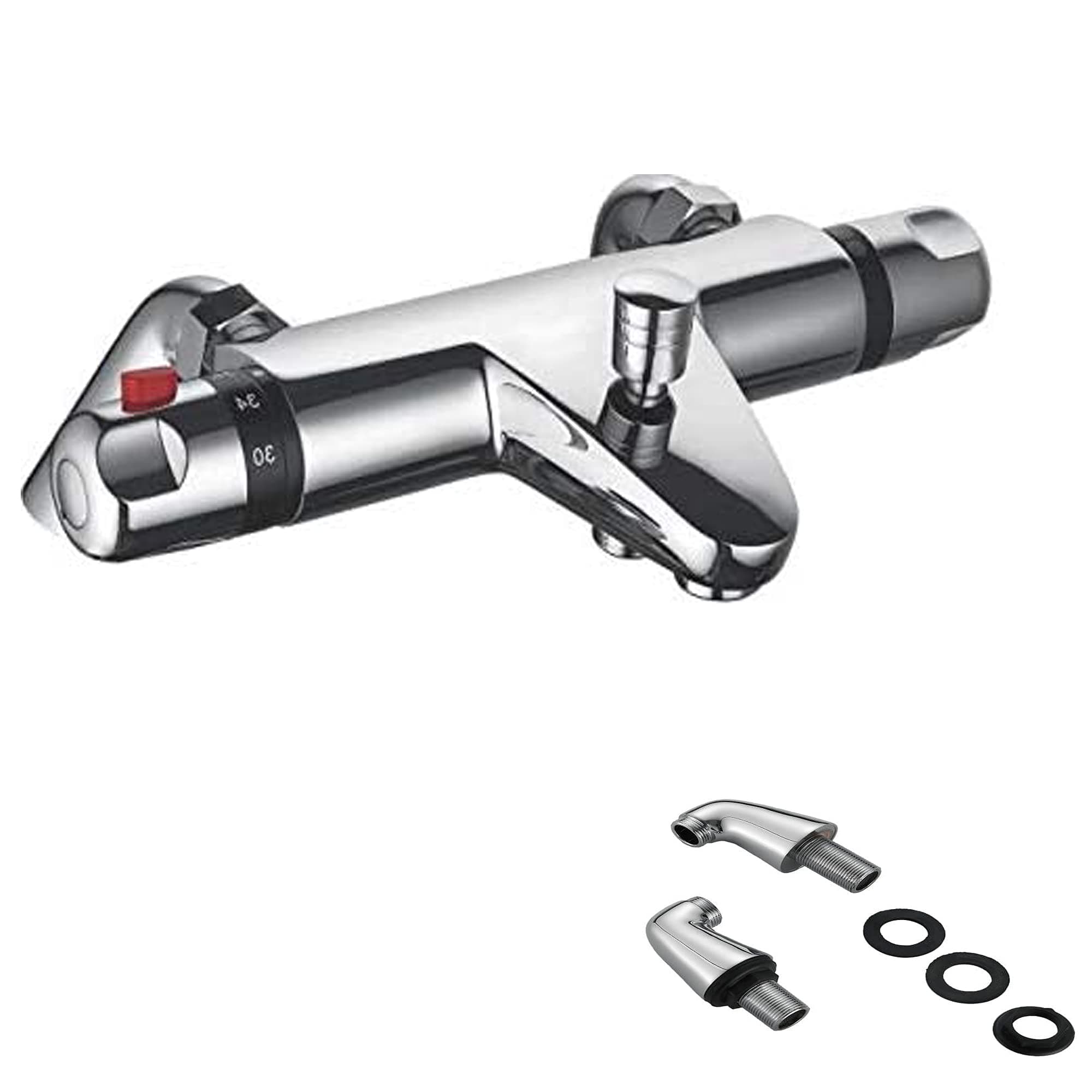 Chrome Modern Thermostaic 38 ° Bar Mixer Anti Scald Exposed Bottom Outlet Tap for 1/2" Shower Hose Brass