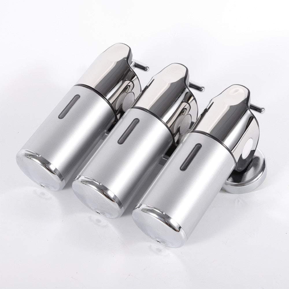 OUBAYLEW Triple Sliver Shampoo Dispenser, 3X 500ml Bathroom Wall Mounted Soap Dispenser Stainless Steel Soap Dispenser for Hotel Bathrooms