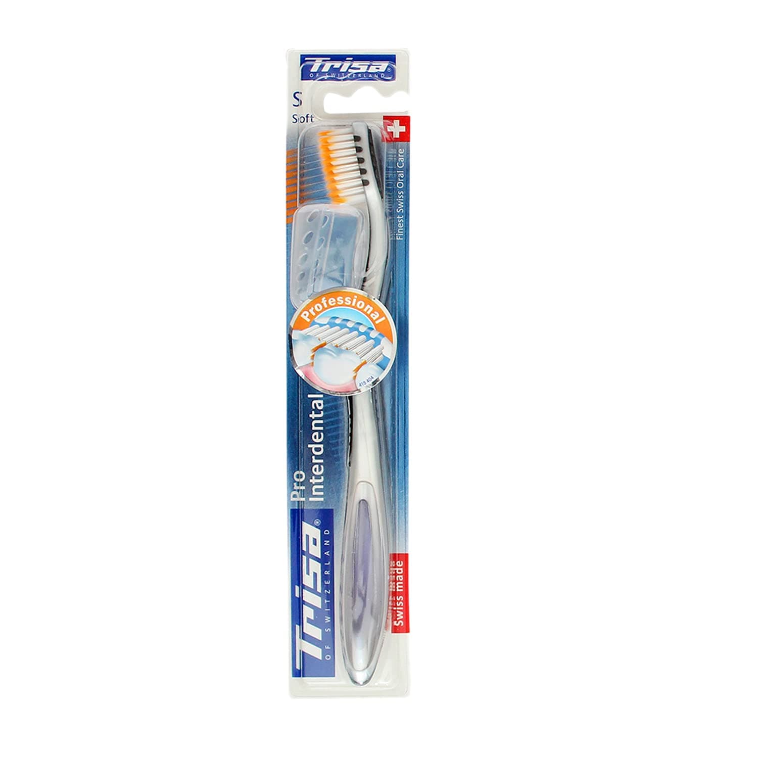 Pro Interdental Soft Professional Cleaning Adult Toothbrush, with Travel Cap, Finest Swiss Oral Care, 1 Pc. Assorted color