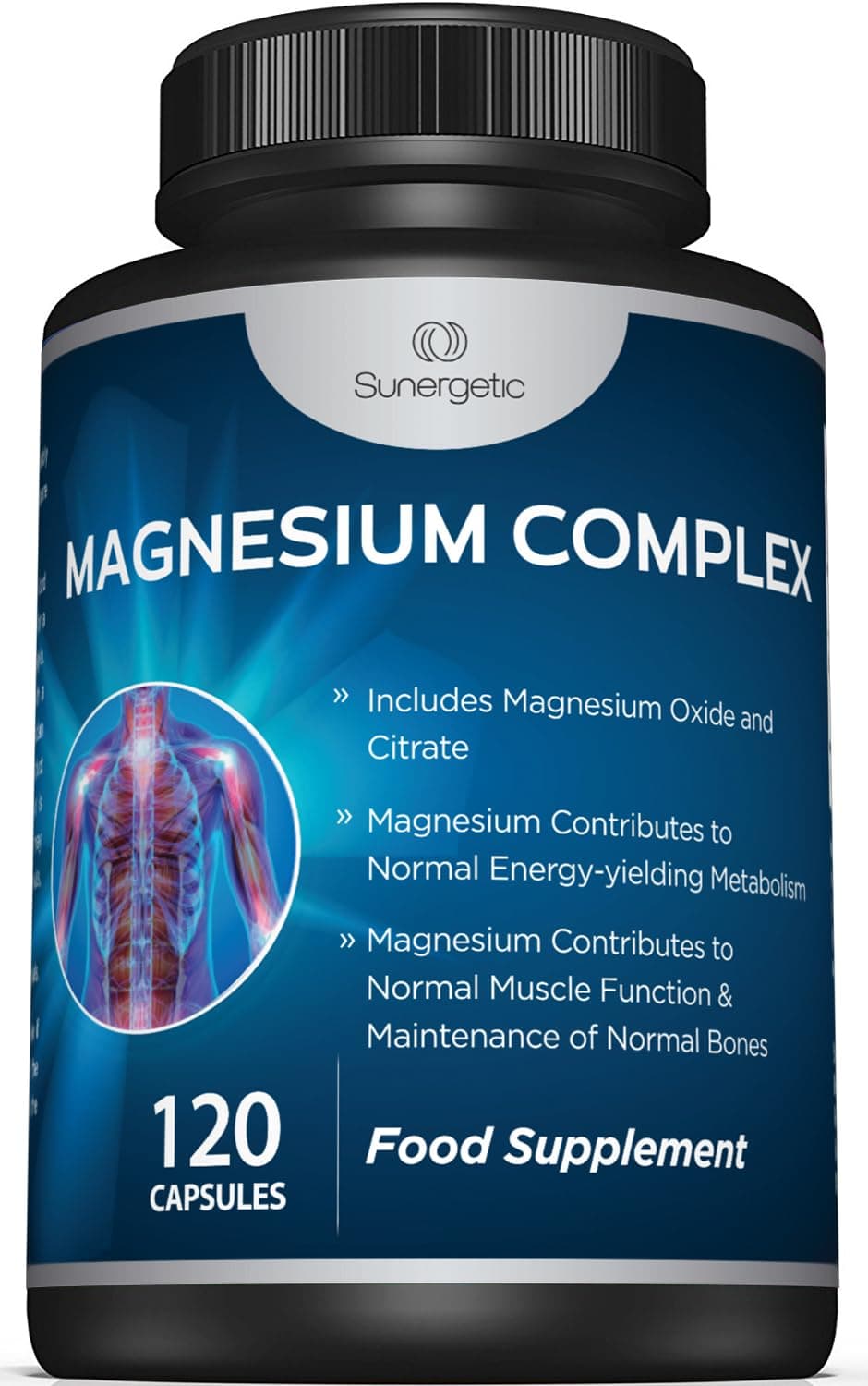 Sunergetic Magnesium Citrate Capsules – 500Mg Magnesium Oxide & Citrate Supplement – Helps Support Healthy Bones, Muscles, Teeth, Energy & Relaxation – 120 Vegetable Capsules