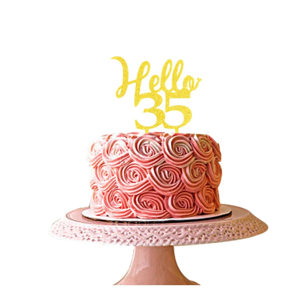 Hello 35 cake topper 35th birthday party decorations cake topper gold santonila
