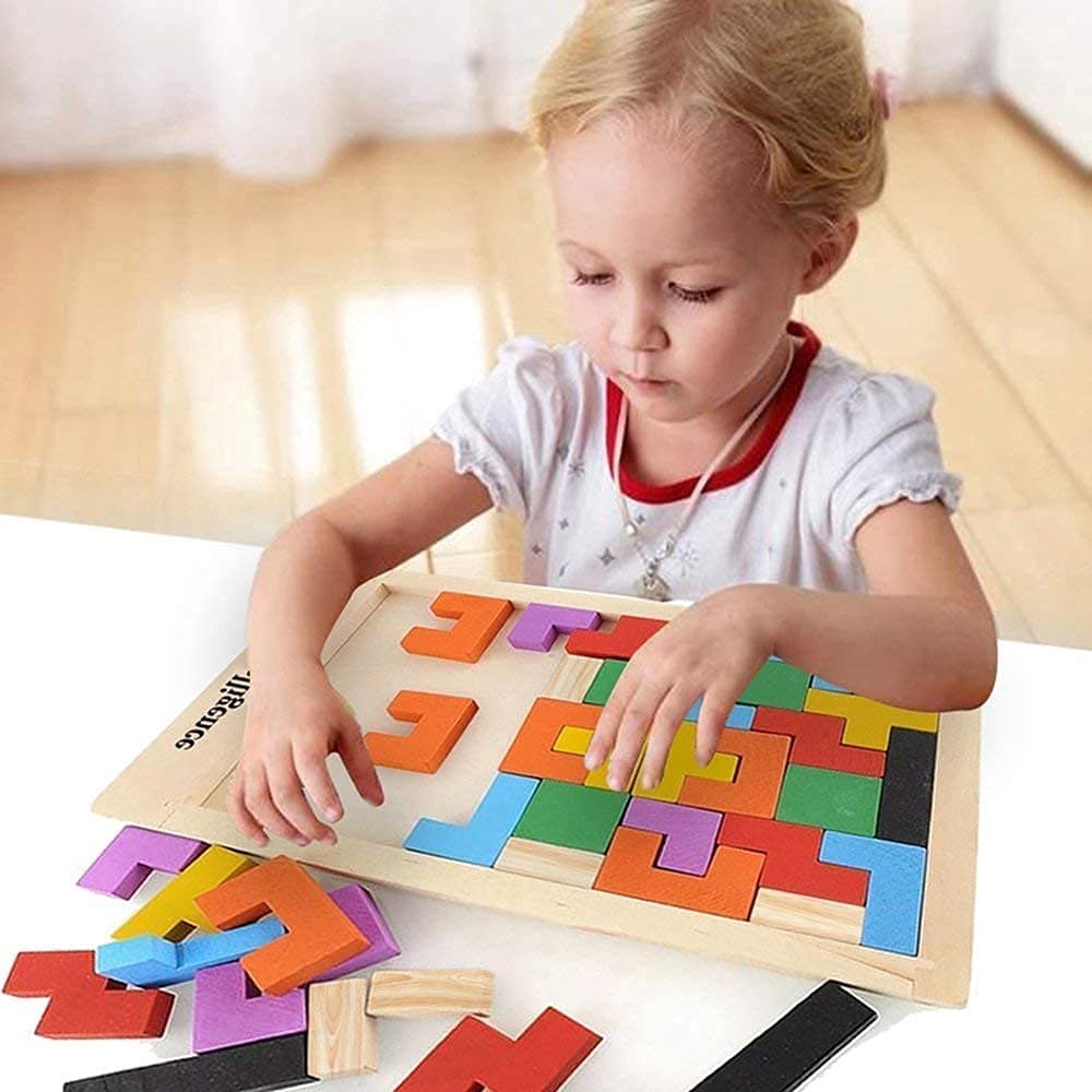 KRIDEZ Wood Intelligence Brain Games,Mini Travel Puzzles for Kids, Building Blocks Teasers Educational Toy, Childrens Board Game 40 Pcs Puzzle Indoor | Outdoor Ages 3+ Year Kids - Pack of 1