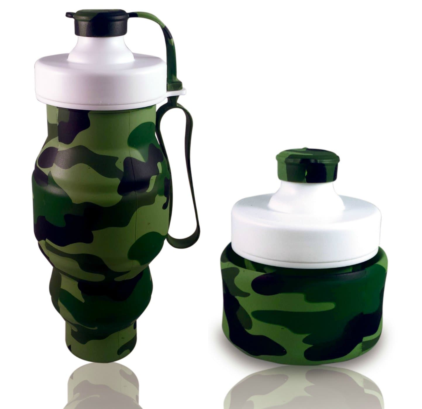 Collapsible Travel Water Bottle - Camouflage Foldable Silicone for Travel, RV, Sports (Camo)
