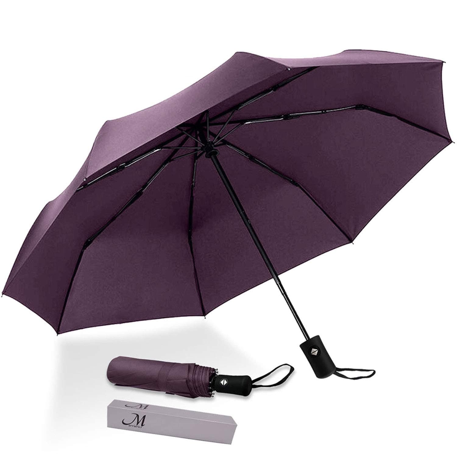Marriarics Compact Travel Rain Umbrella, Folding Lightweight Automatic Open and Close Umbrellas for Women Men,Portable with Umbrella Cover (Purple).