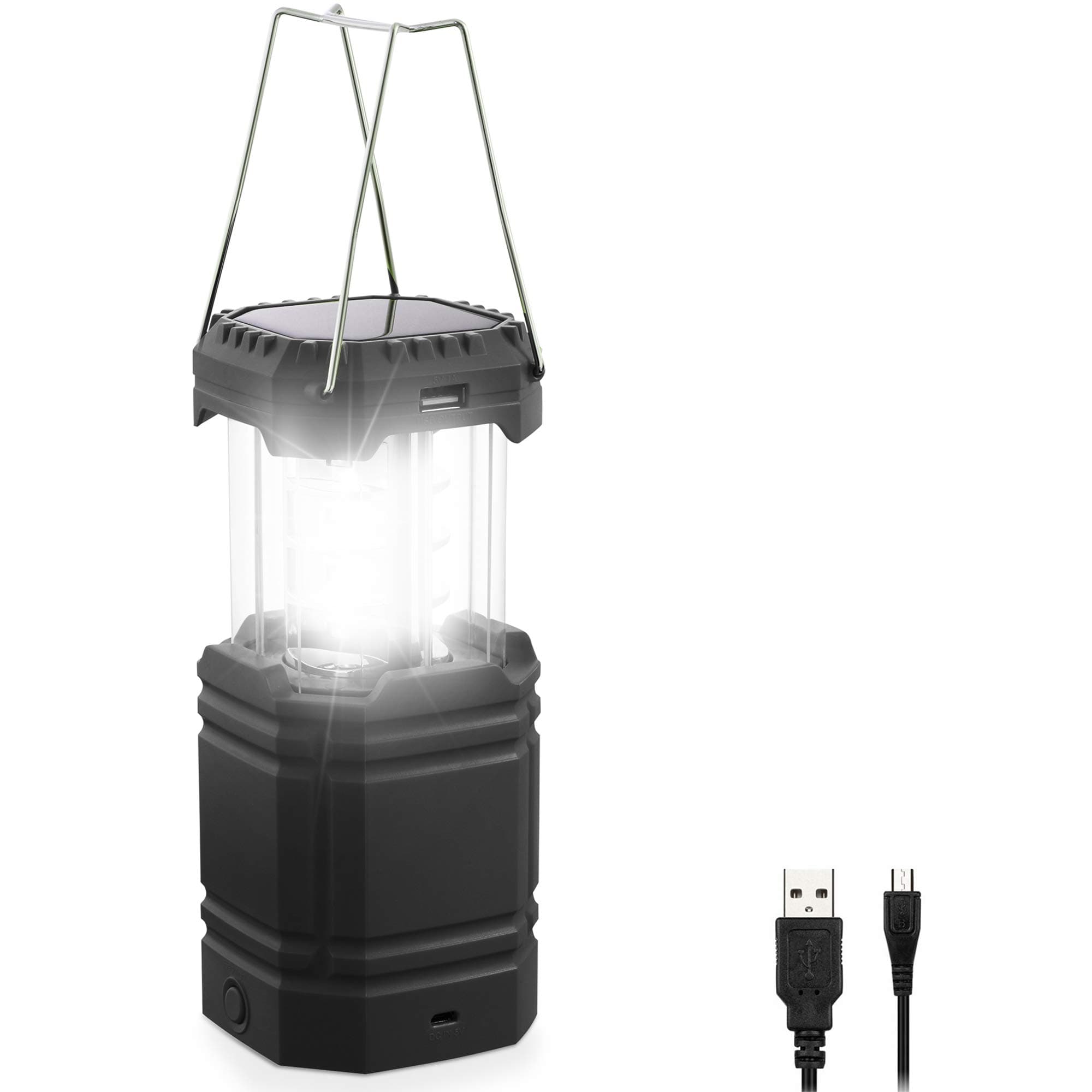 Camping Lantern, Rechargeable Camping Lights with Solar, Hand Crank and USB Charger, Collapsible Tent Light with Handles, Portable Electric LED Light for Outdoor Camping and Tent
