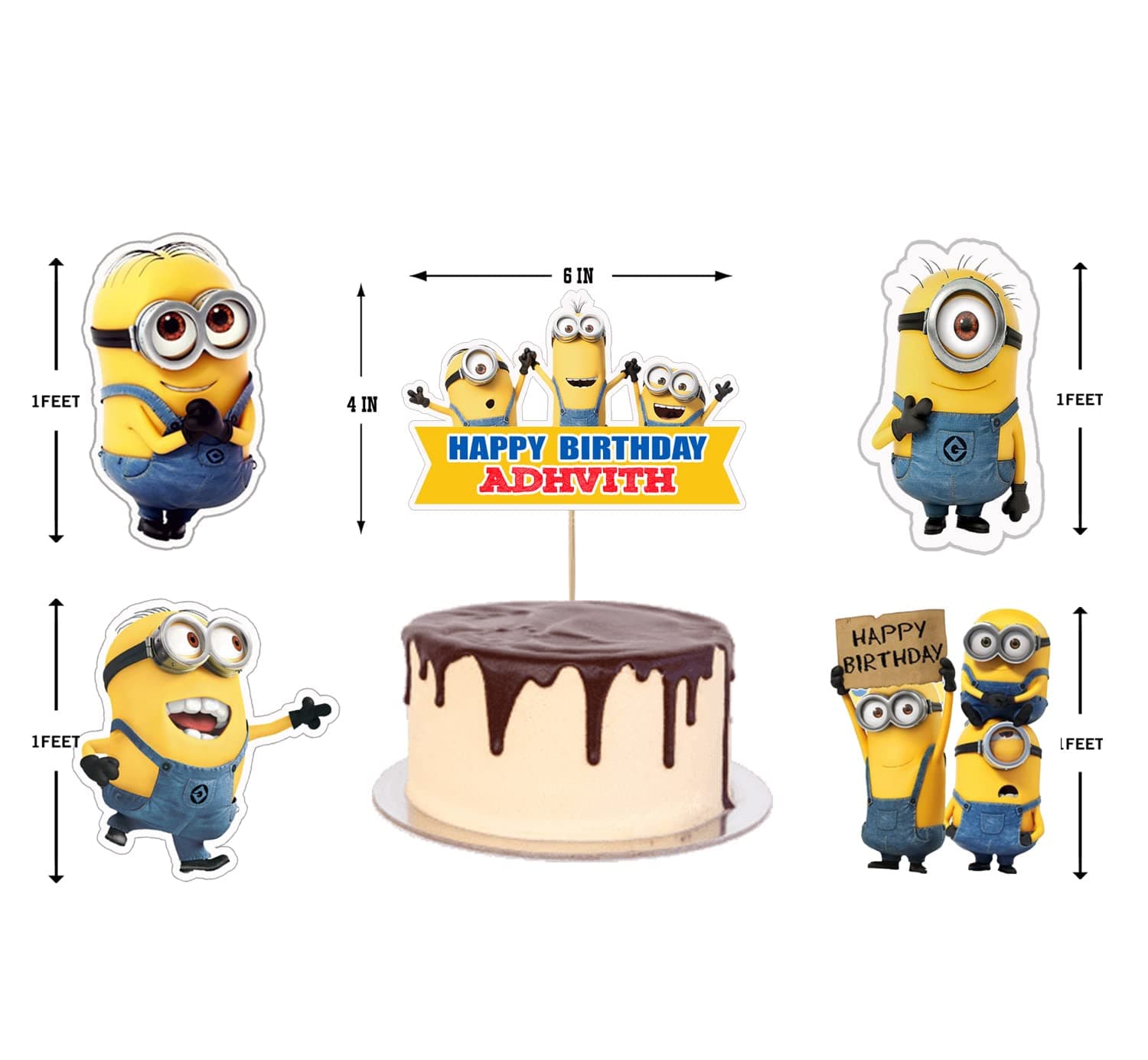WoW Party Studio Minion Theme Happy Birthday Decorations Party Cake Topper and 1ft Cutouts Combo