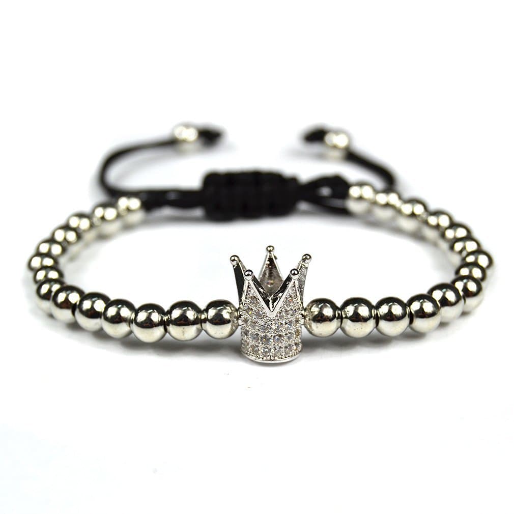 Anil Arjandas Men Bracelets,macrame Bracelet crown 18k Gold Plated Micro Pave Zircon Beads Bracelet (White)