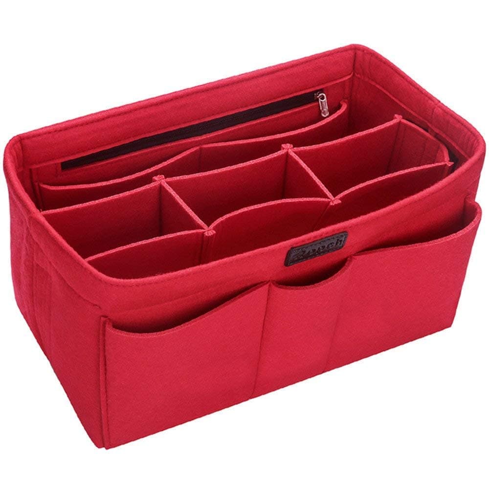 RopchFelt Bag Organiser, Multi-Pocket Handbag Organiser Insert Handbag Purse Organiser Bag in Bag Handbag Liner Tote Organiser Bag Pouch, Red/XL