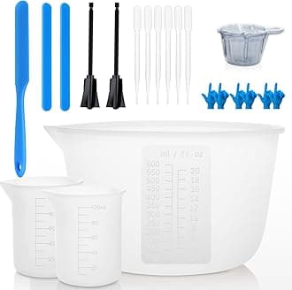 Silicone Measuring Cups for Resin, 600&100ml Resin Mixing Cups, Silicone Stir Sticks, Spatula, Mixing Paddle,Dispense Cup,Dripper,Gloves for Epoxy Resin Mixing,Molds,Jewelry Making,Easy Clean