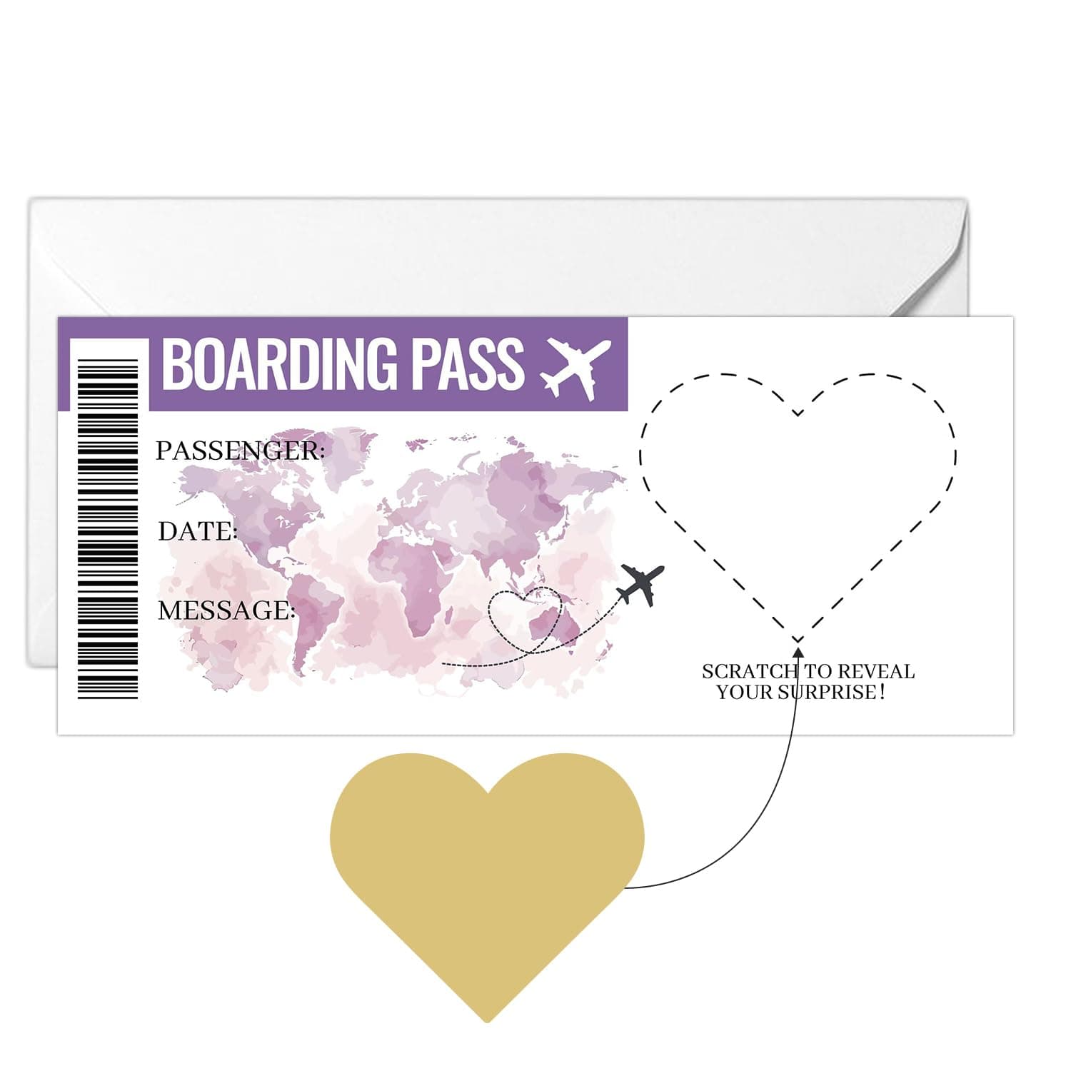 Scratch Card Reveal Holiday Surprise Travel, Personalised Scratch Card We Are Going On Holiday Surprise Reveal, Purple Boarding Pass Scratch Card, Surprise Trip Reveal Gift for Spouse Family Lover