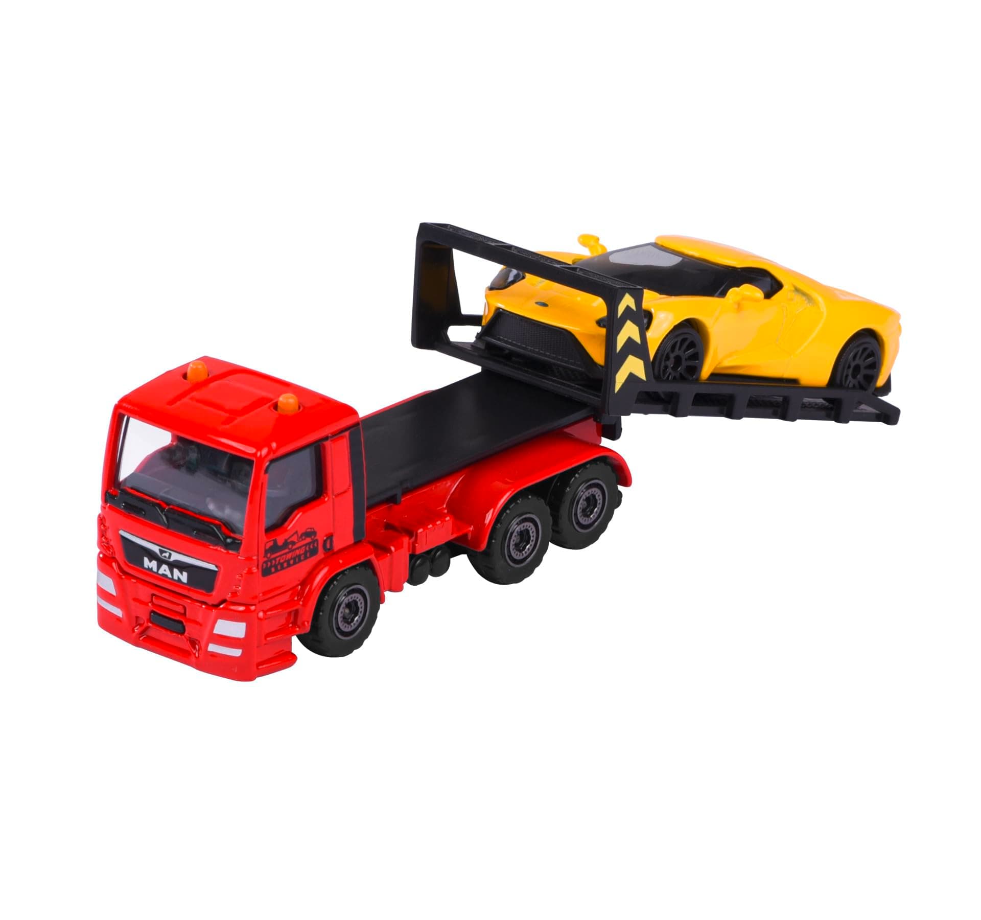 Trailer Edition - Miniature Car Troubleshooting Toy for Children from 3 Years, with Freewheel and Moving Parts, Yellow
